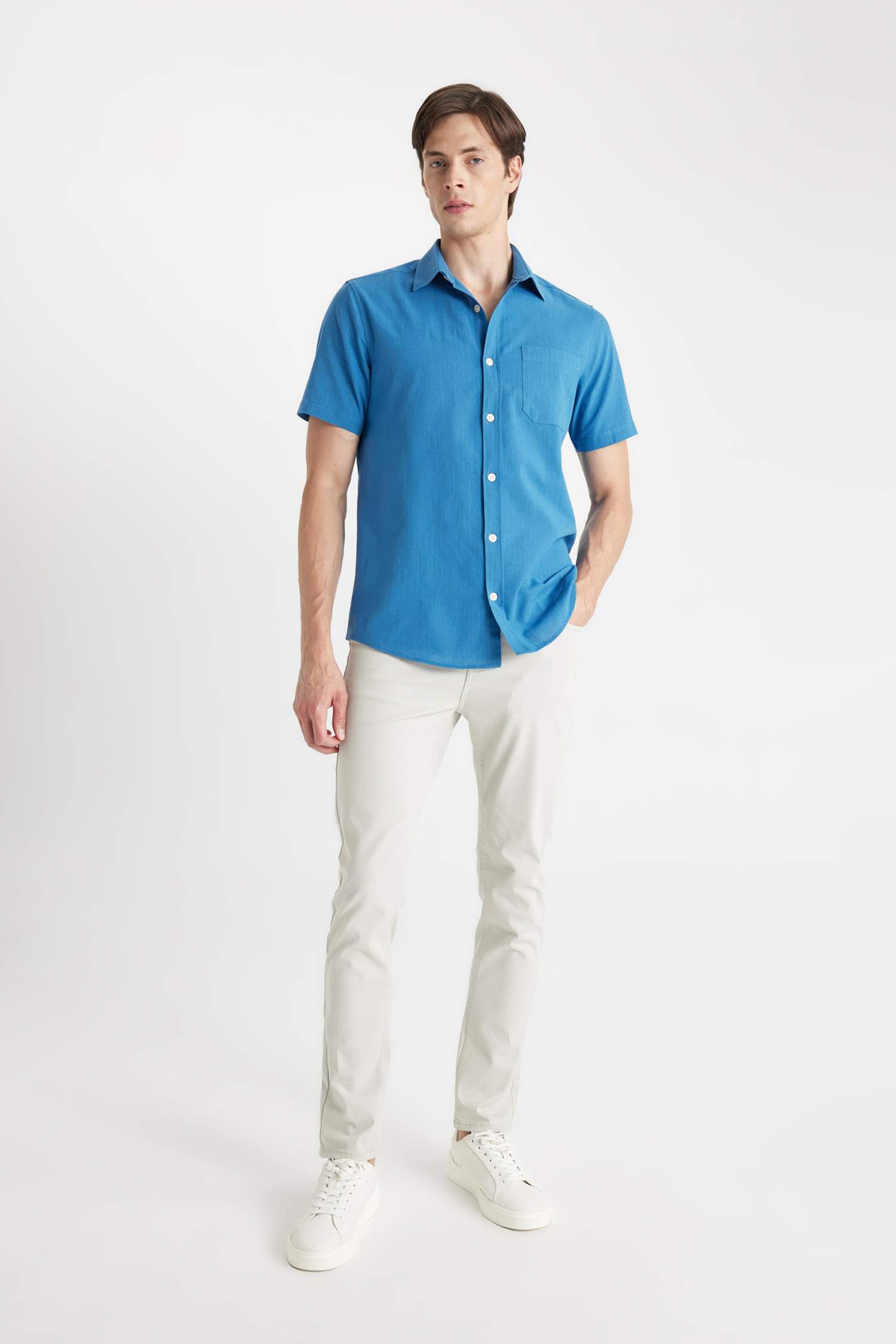 Regular Fit Polo Collar Cotton Short Sleeve Shirt