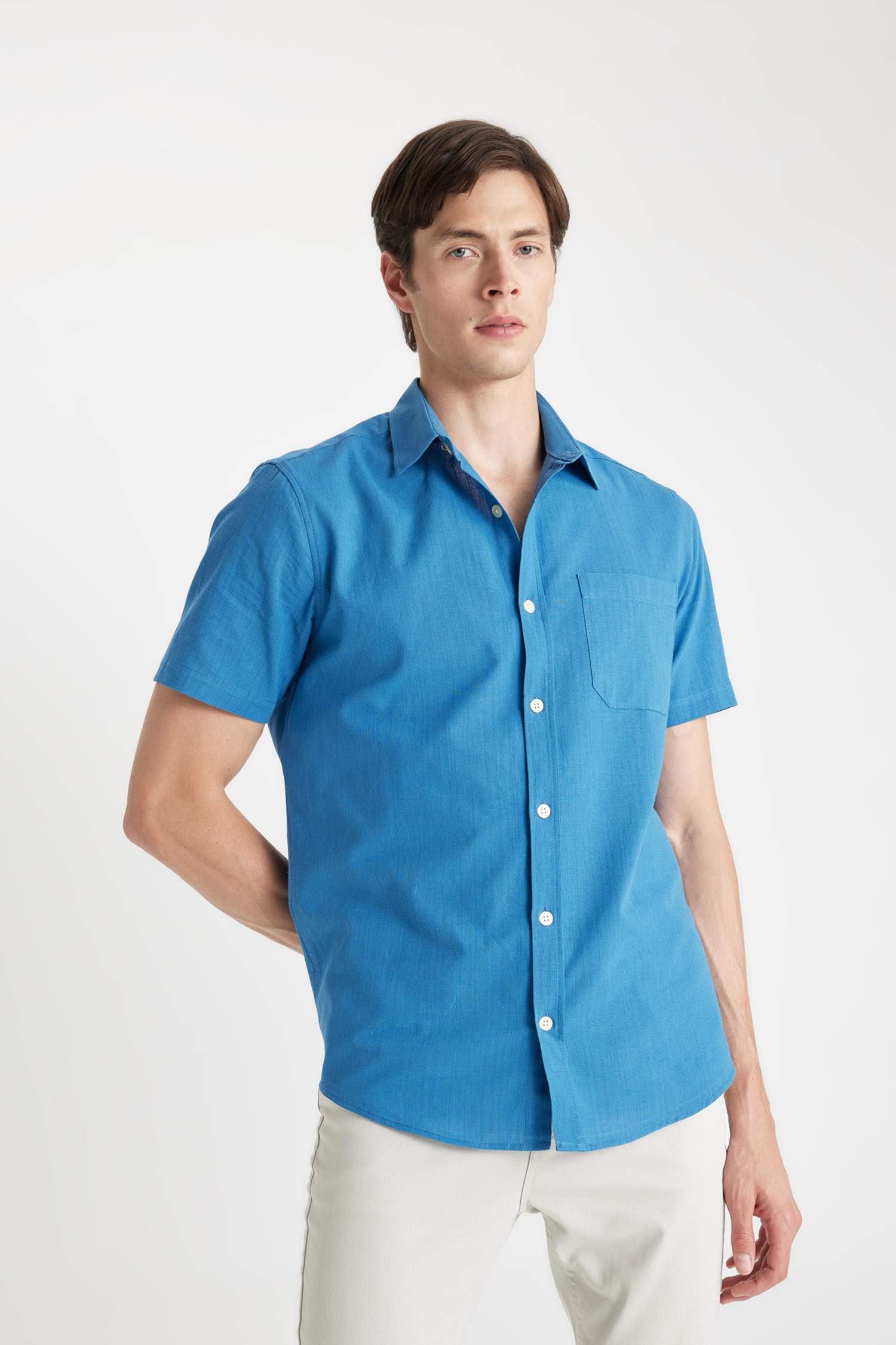 Regular Fit Polo Collar Cotton Short Sleeve Shirt