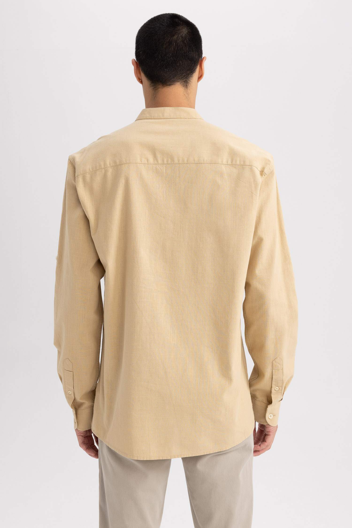 Slim Fit Stand Up Collar Long Sleeve Shirt