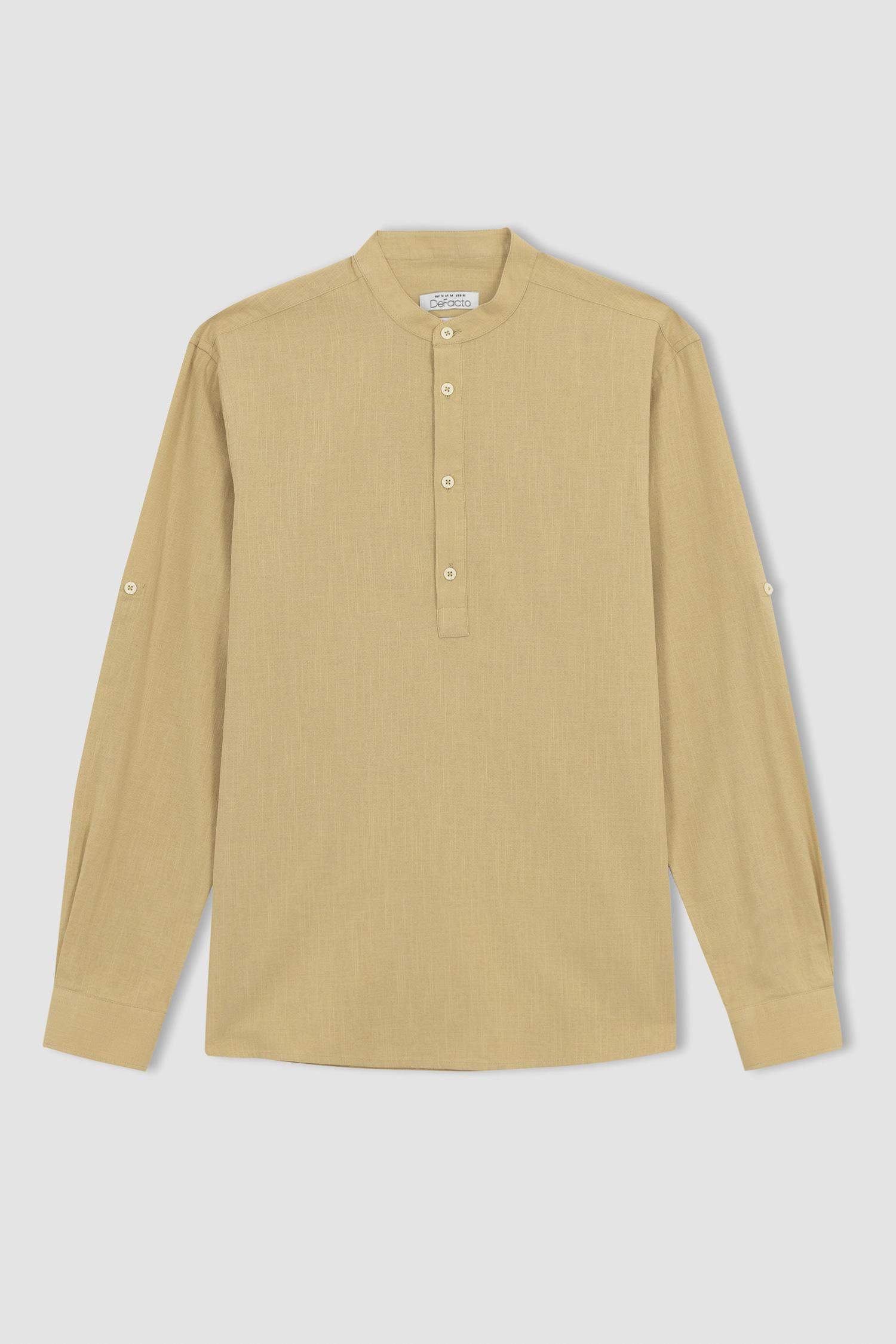 Slim Fit Stand Up Collar Long Sleeve Shirt