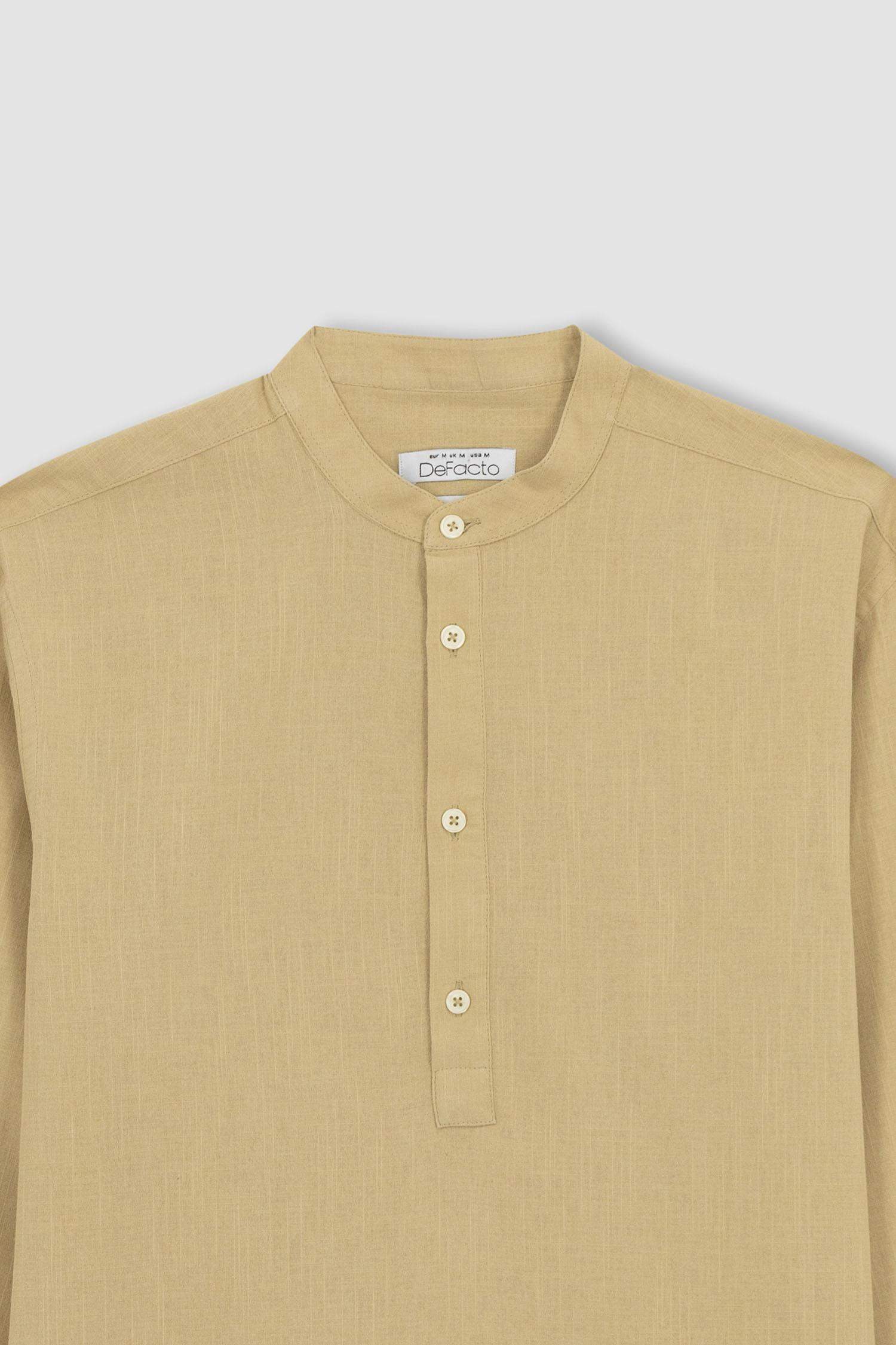 Slim Fit Stand Up Collar Long Sleeve Shirt