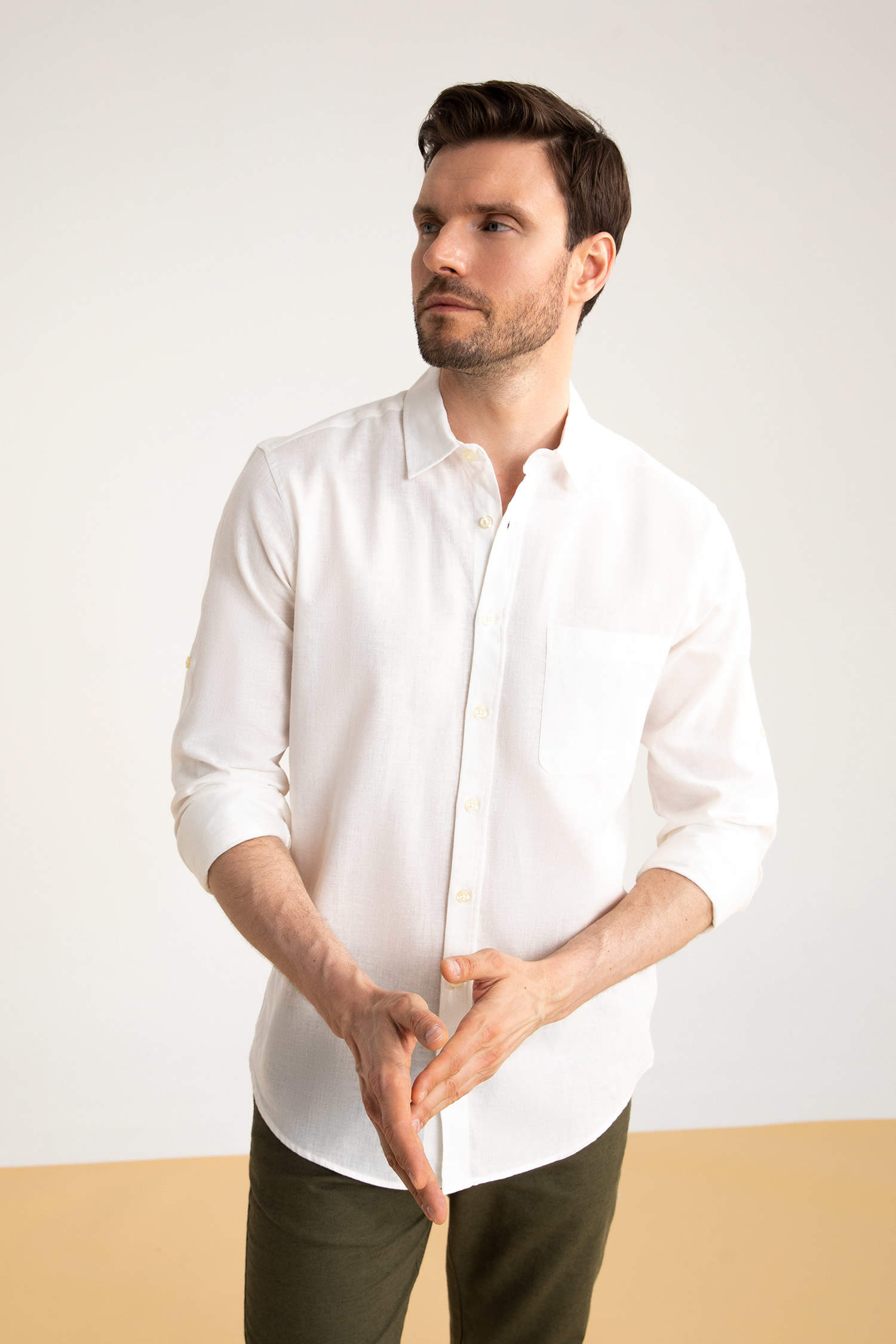 White Man Long-Sleeved Modern Fit Polo Neck Long-Sleeved Shirt 1547710 ...