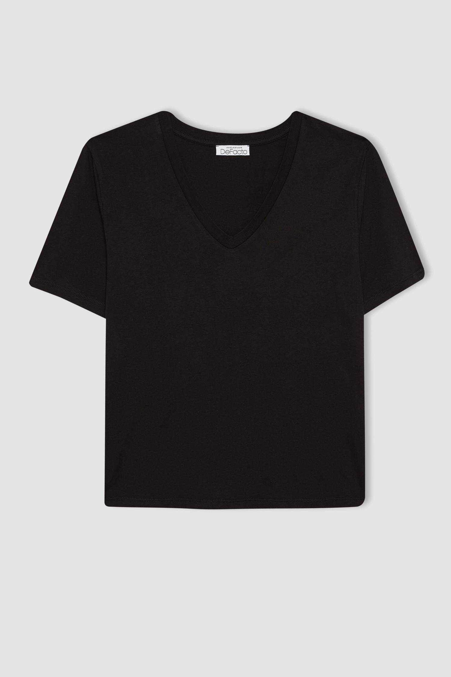 Regular Fit V Neck Cotton Basic T-Shirt