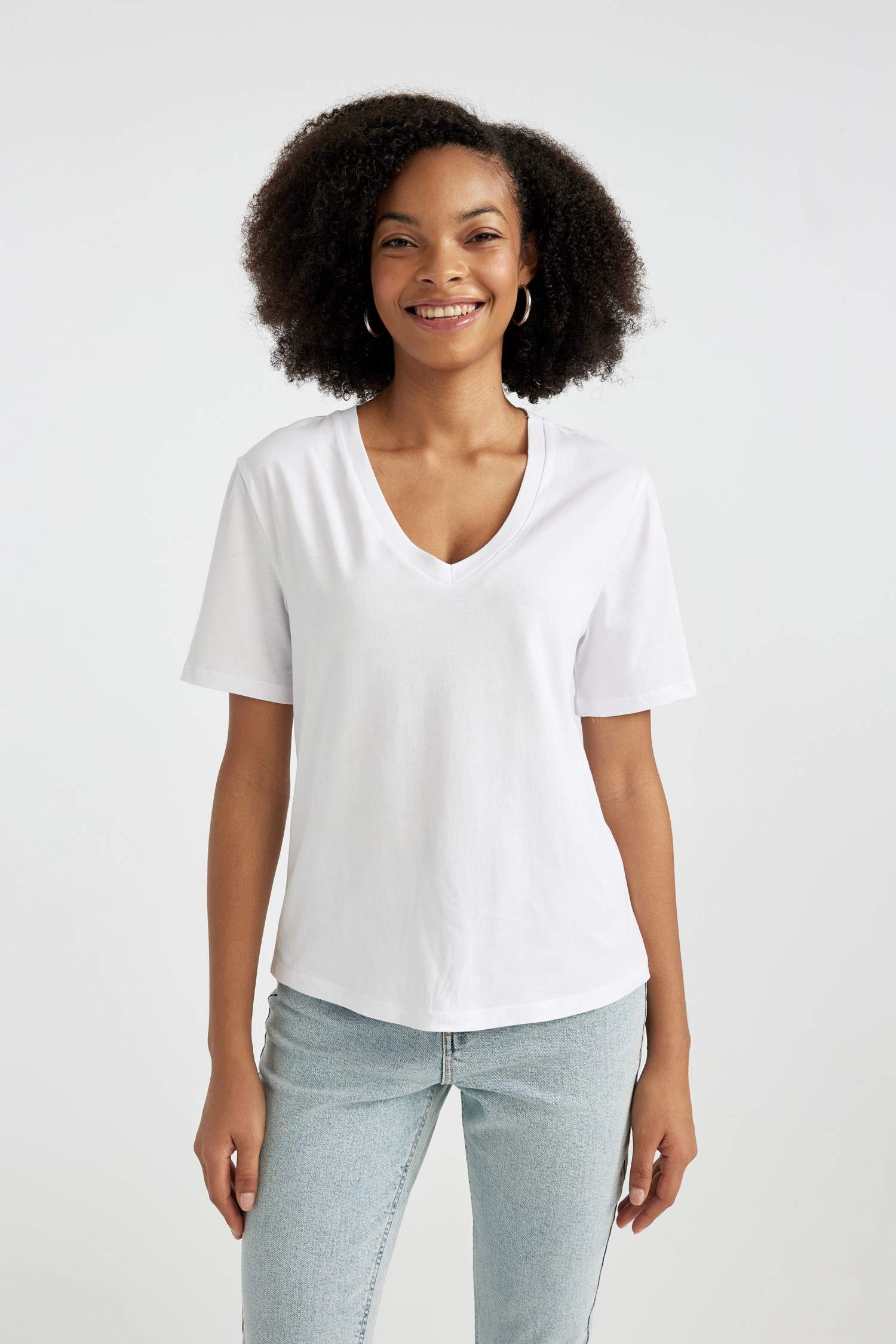 Regular Fit V Neck Cotton Basic Short Sleeve T-Shirt
