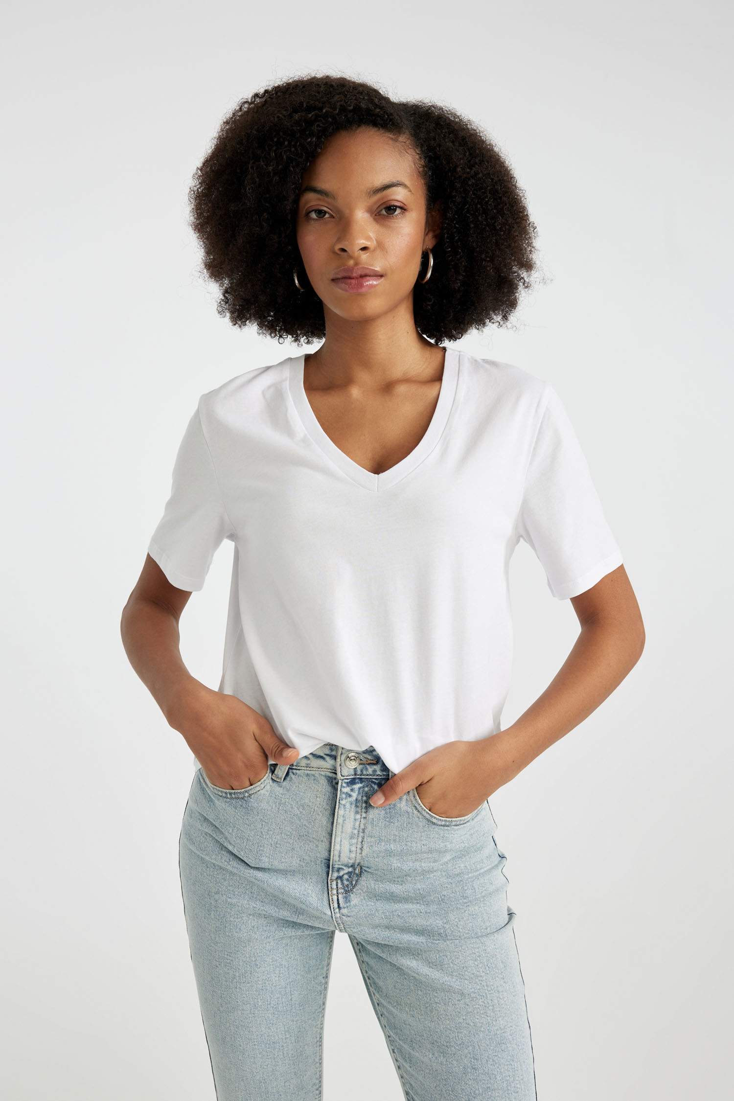 Regular Fit V Neck Cotton Basic Short Sleeve T-Shirt