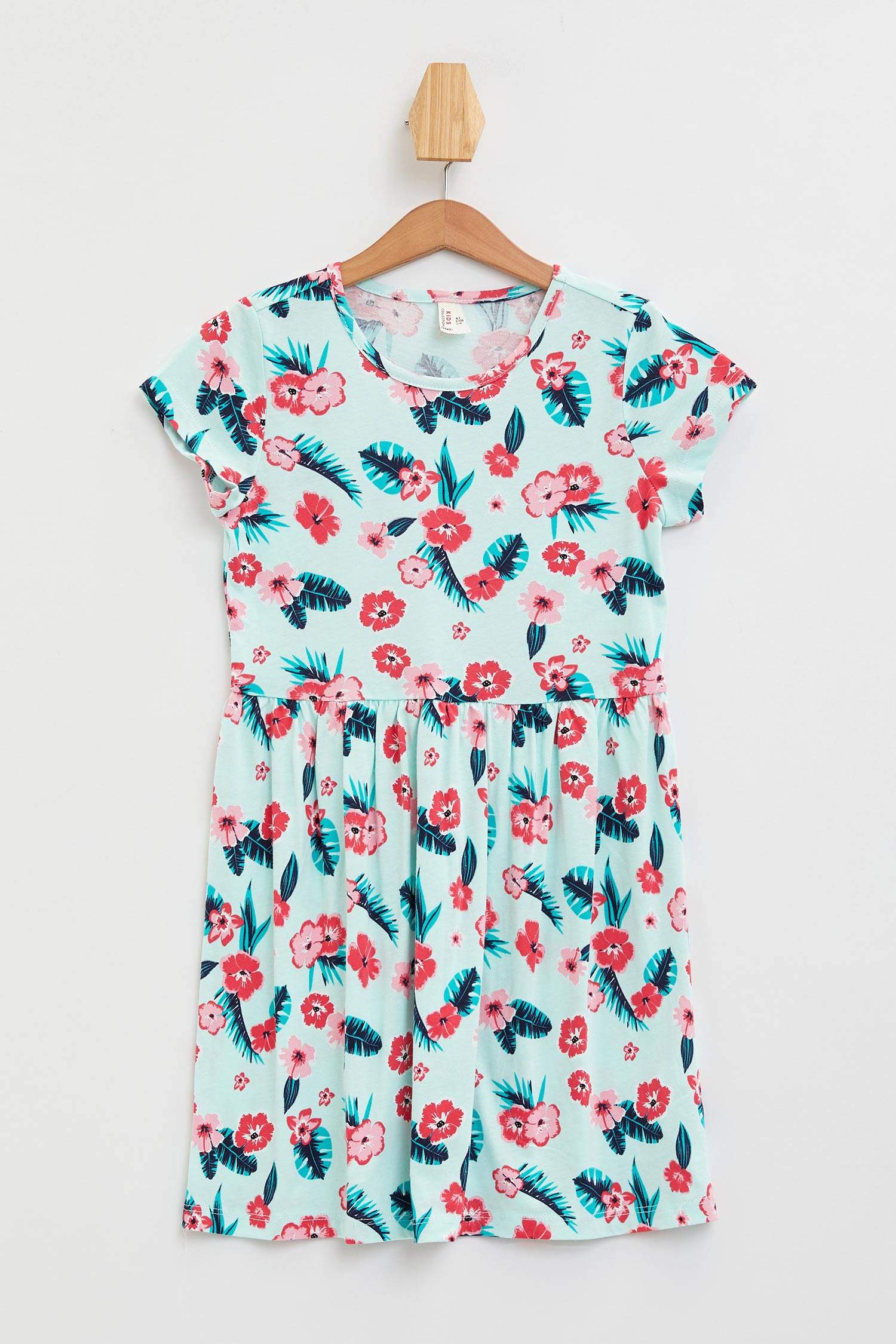 Turquoise GIRLS & TEENS Girl Flower Print Pattern Sleeveless Dress ...
