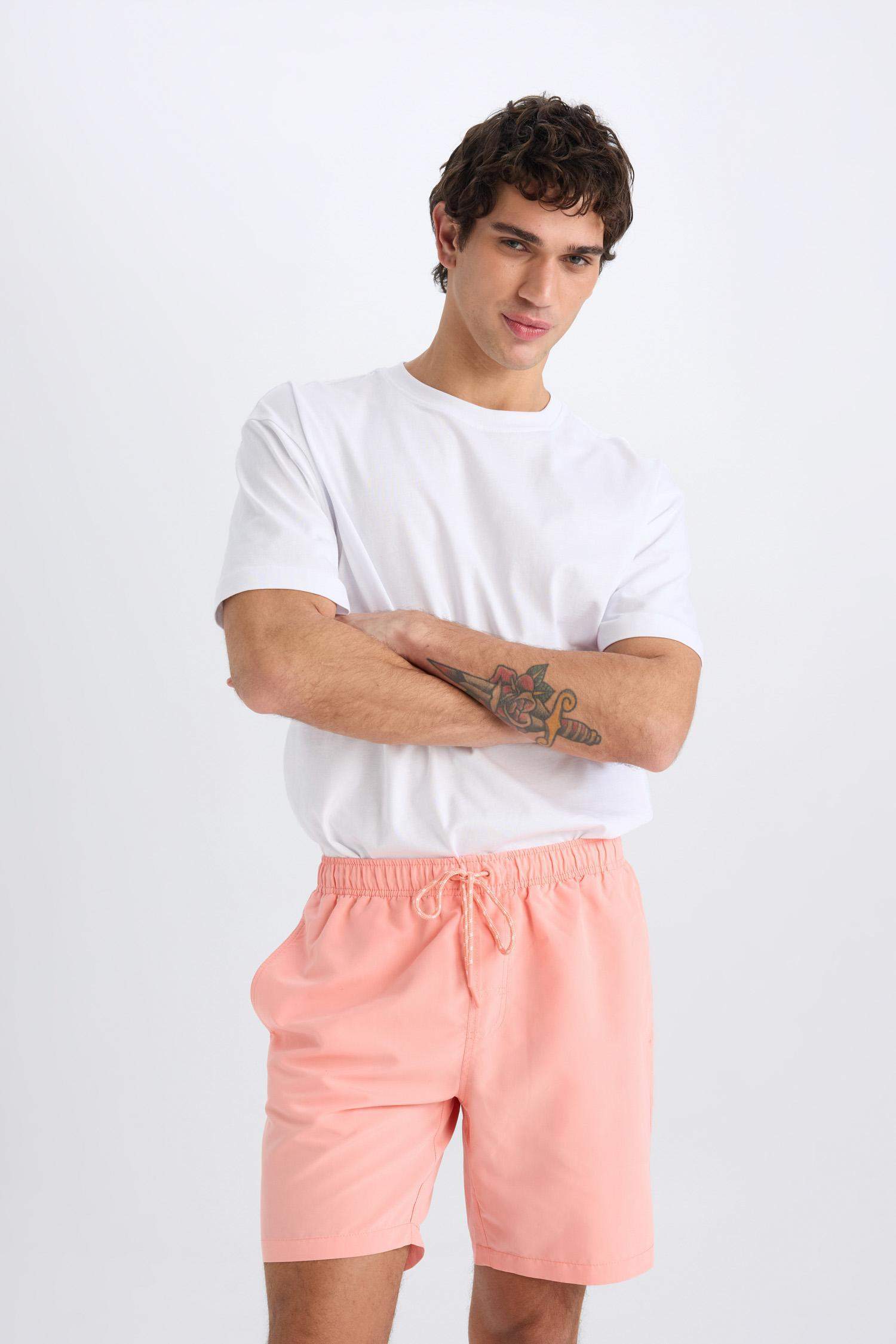 Short de Bain coupe régulière à Genoux Doublé de filet