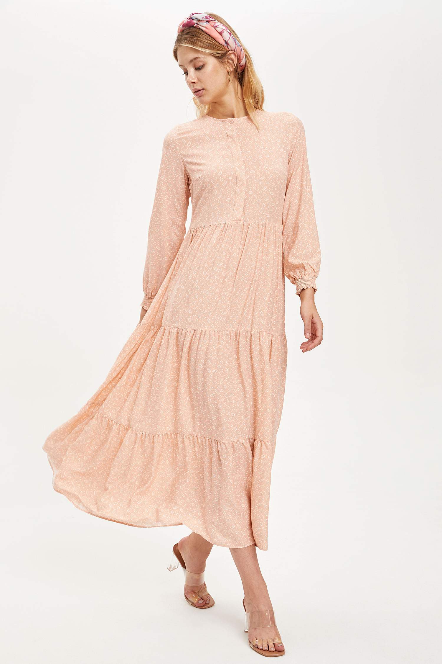 Ecru WOMAN Relax Fit Crew Neck Paisley Patterned Long Sleeve Dress