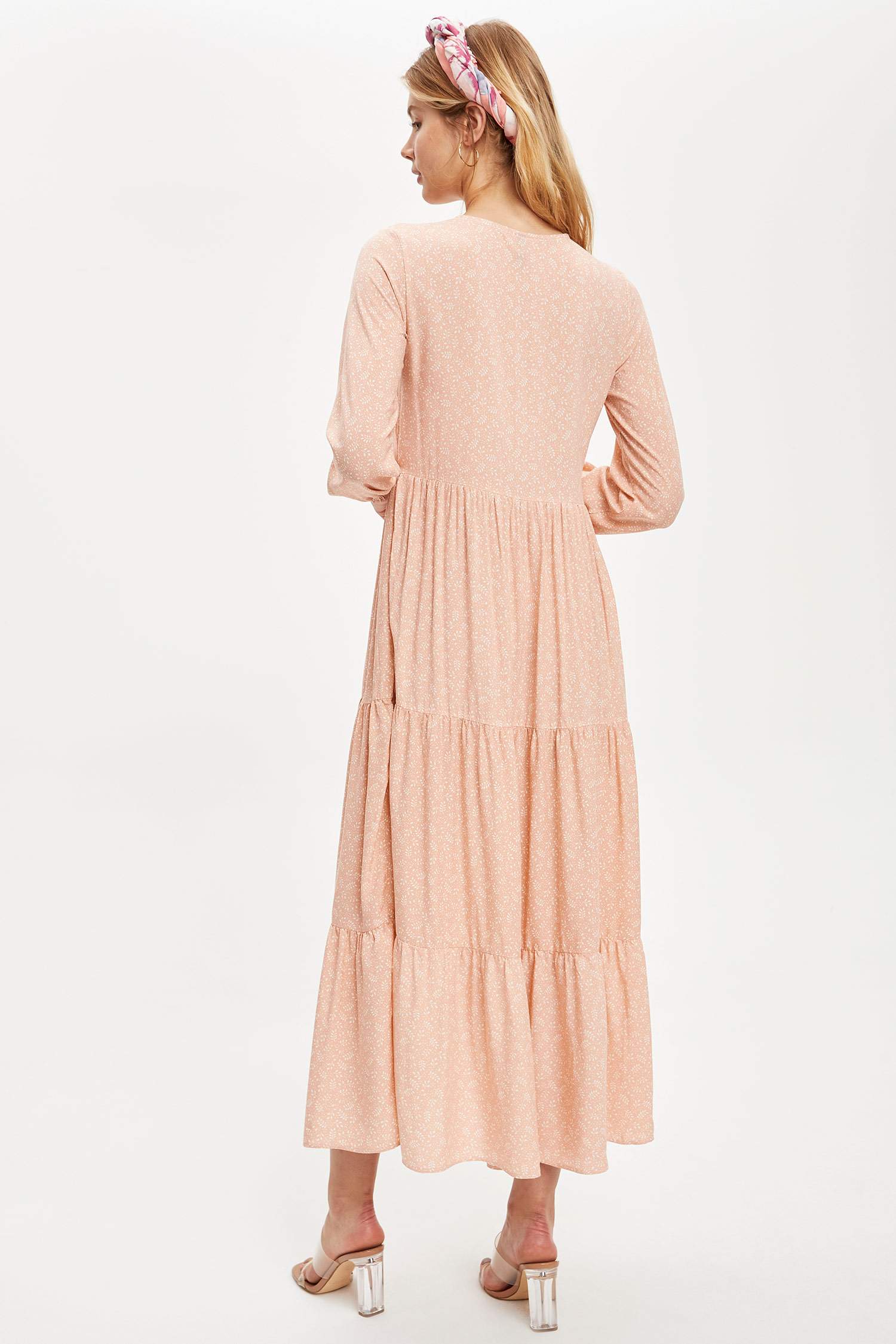 Ecru WOMAN Relax Fit Crew Neck Paisley Patterned Long Sleeve Dress