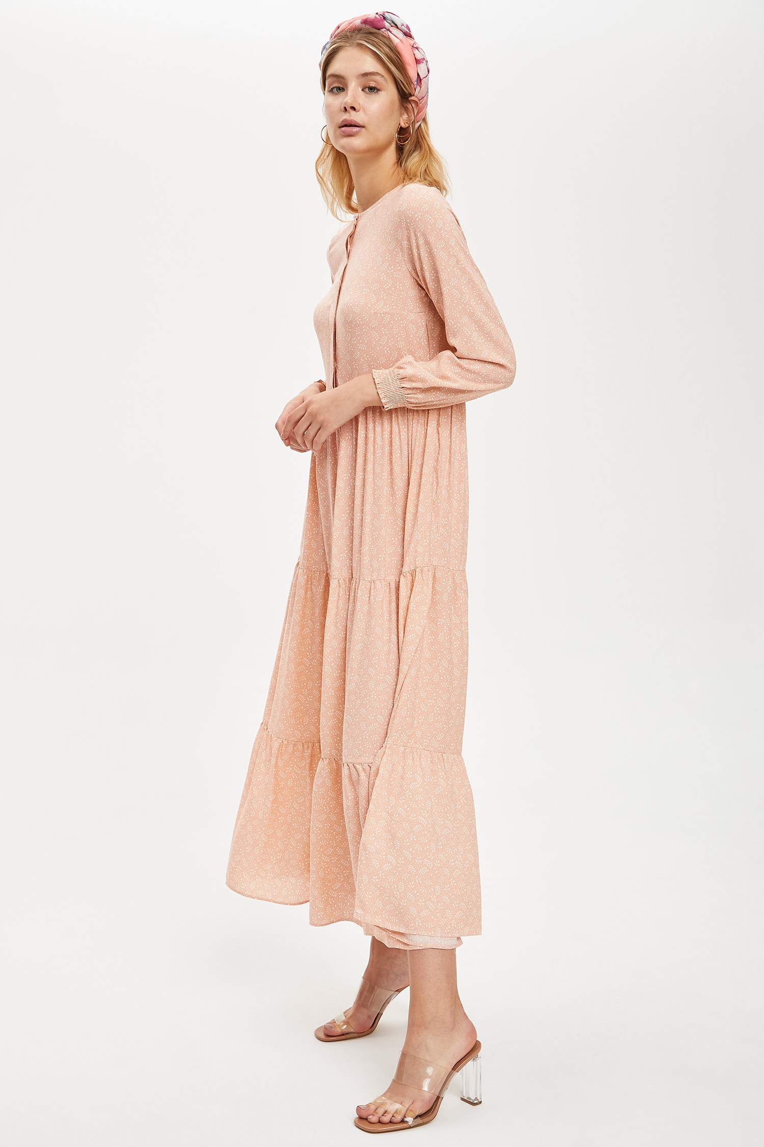 Ecru WOMAN Relax Fit Crew Neck Paisley Patterned Long Sleeve Dress