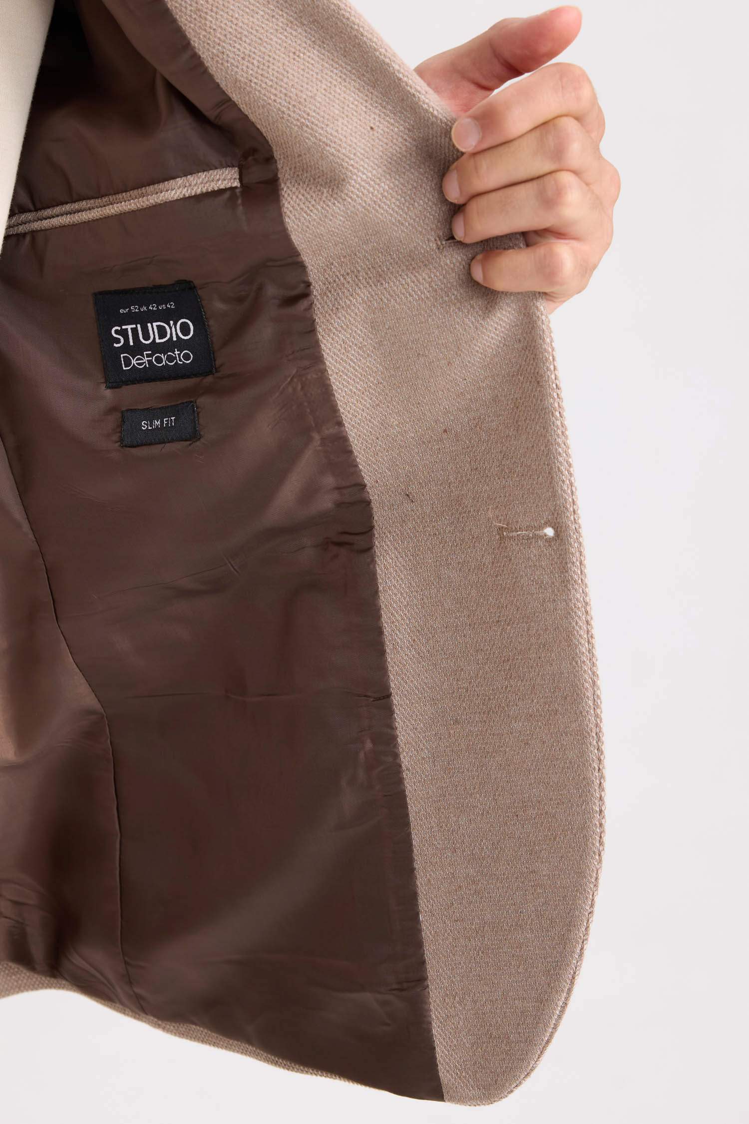 Slim Fit Dar Kesim Astarlı Düğmeli Blazer Ceket