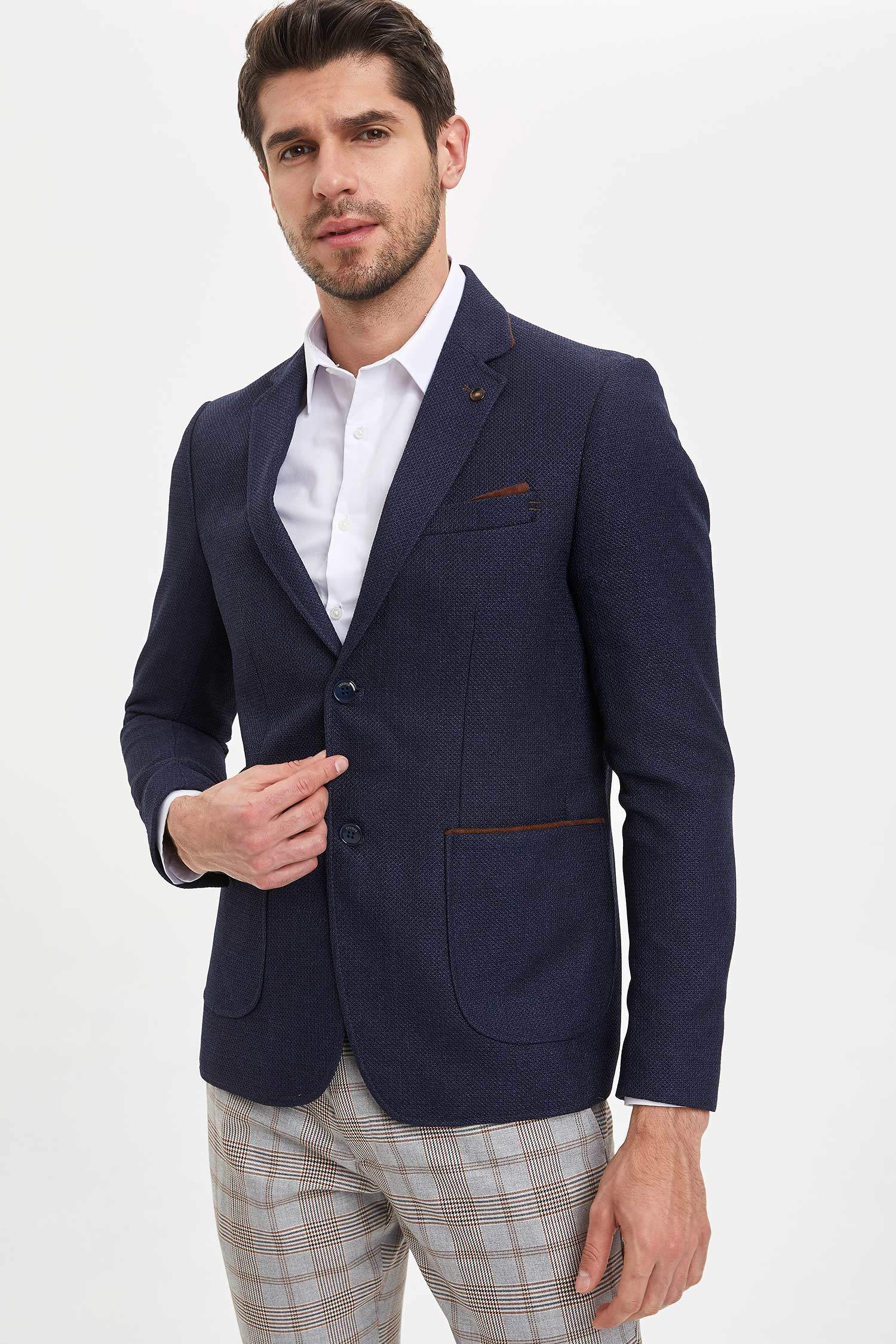 Navy MAN Linen-Style Blazer Jacket 1140304 | DeFacto