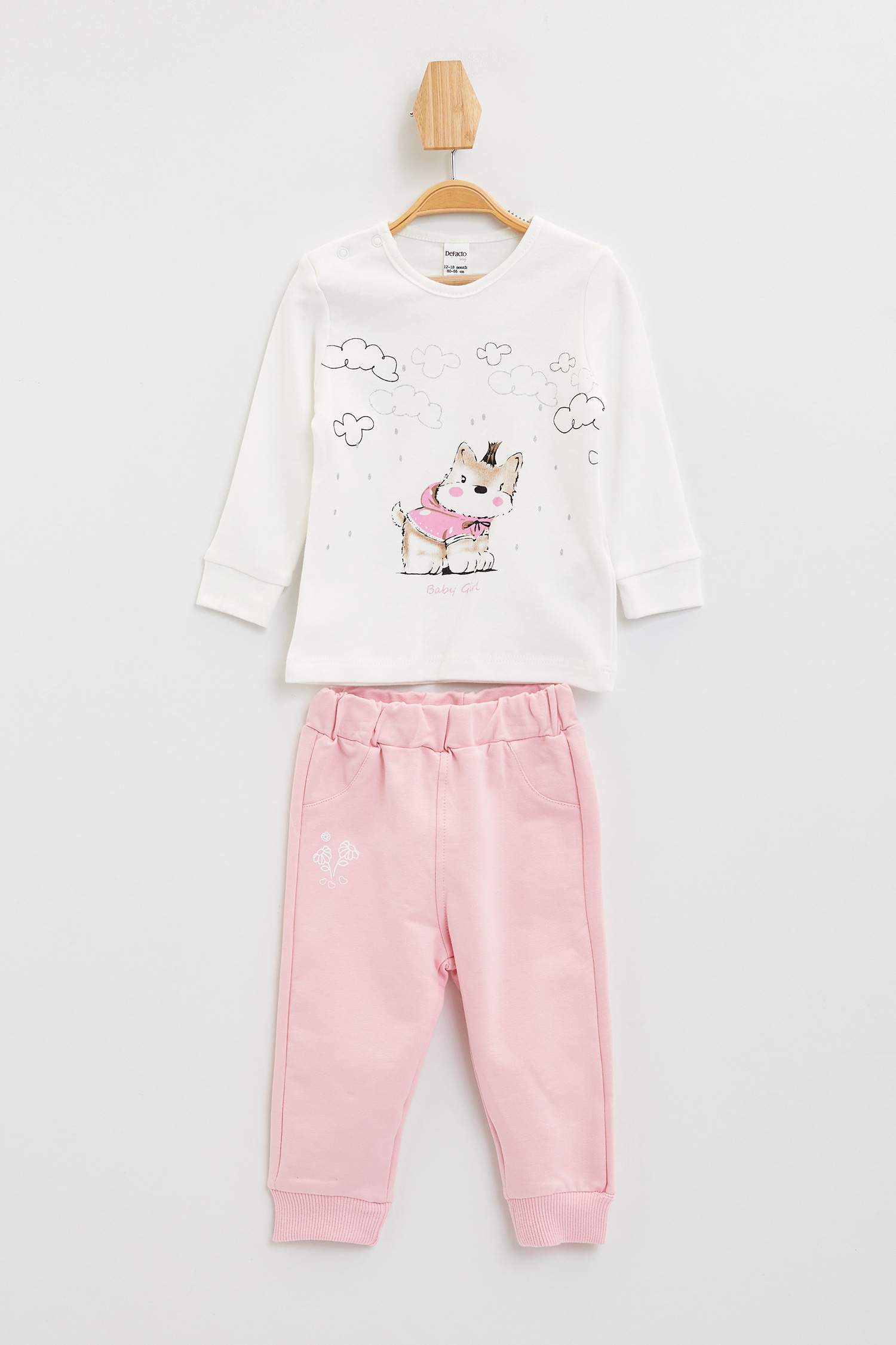 Pembe Kız Bebek Kız Bebek Baskılı Alt Üst Takım 1126105