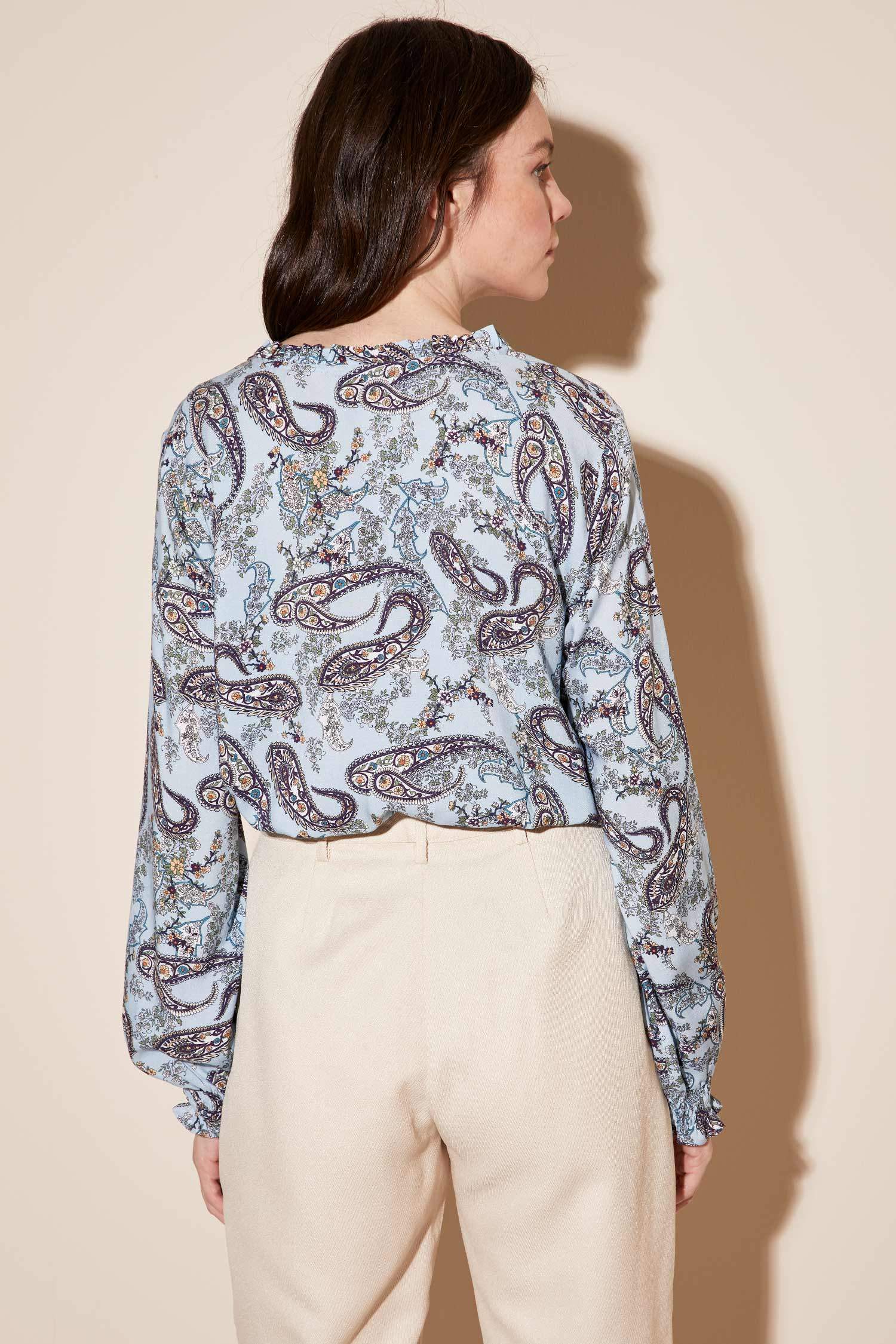 Blue WOMAN Patterned Long Sleeve Blouse 1190649 DeFacto