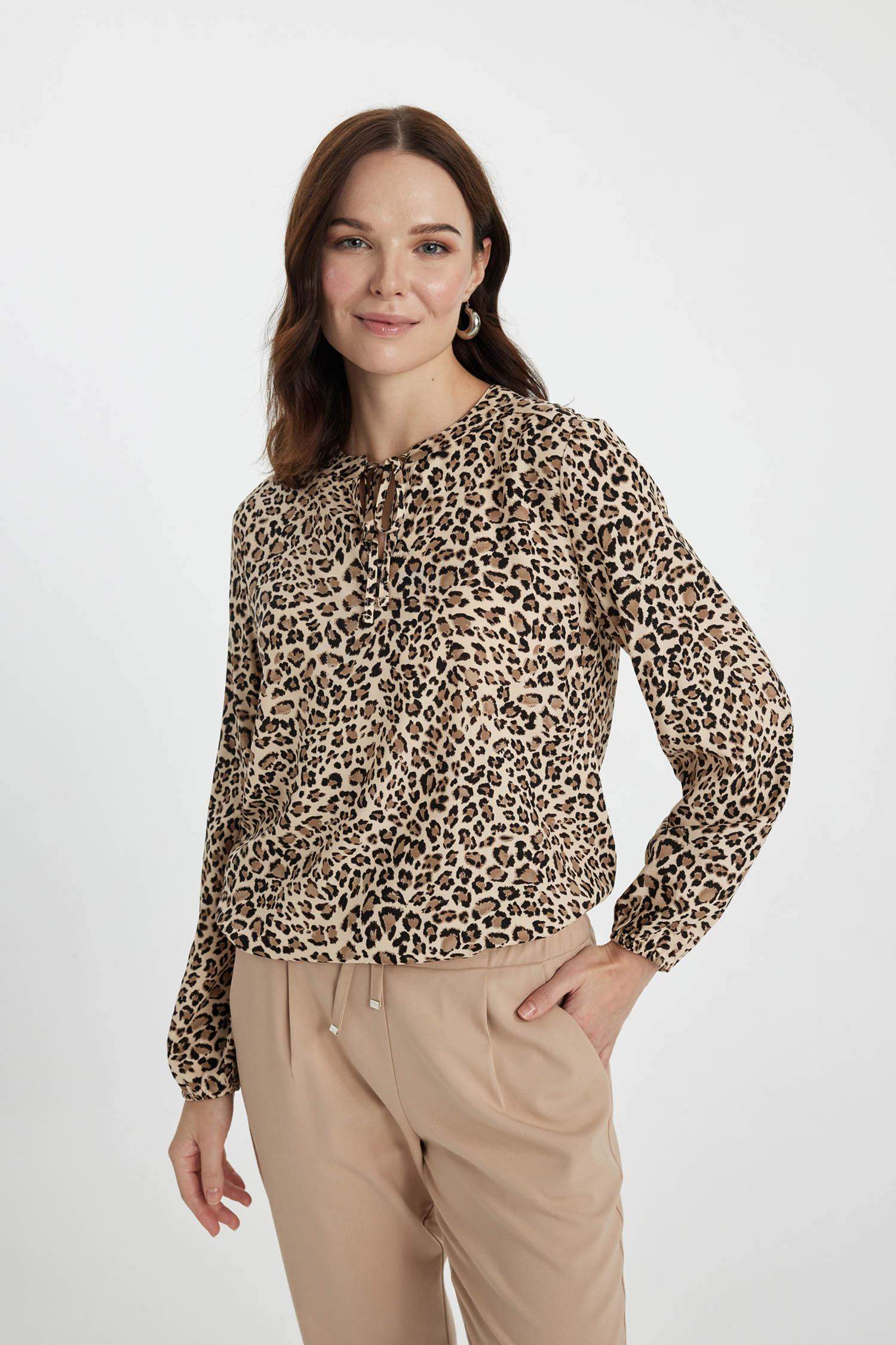 Regular Fit Crew Neck Long Sleeve Blouse