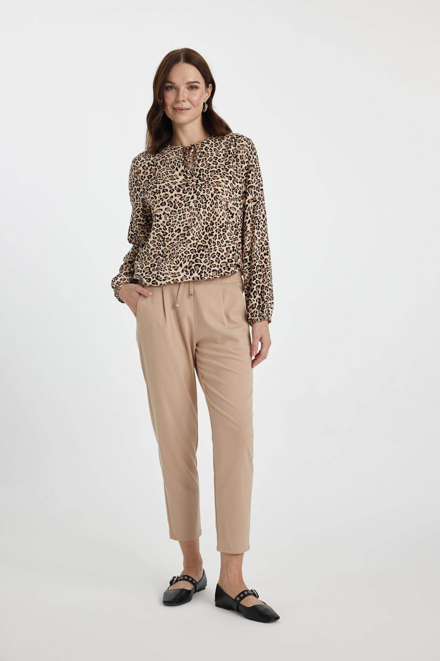 Regular Fit Crew Neck Long Sleeve Blouse