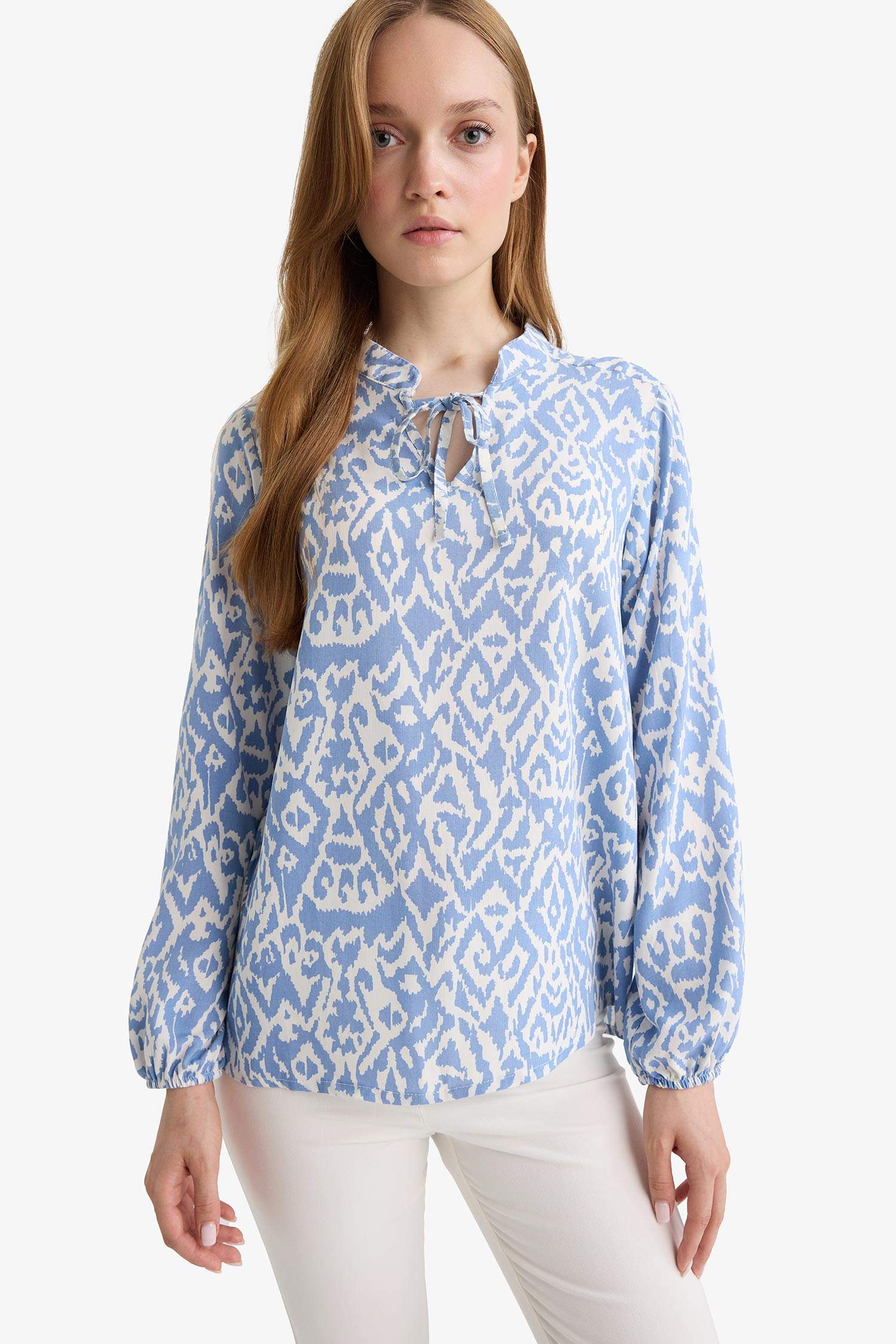 Regular Fit Crew Neck Long Sleeve Blouse