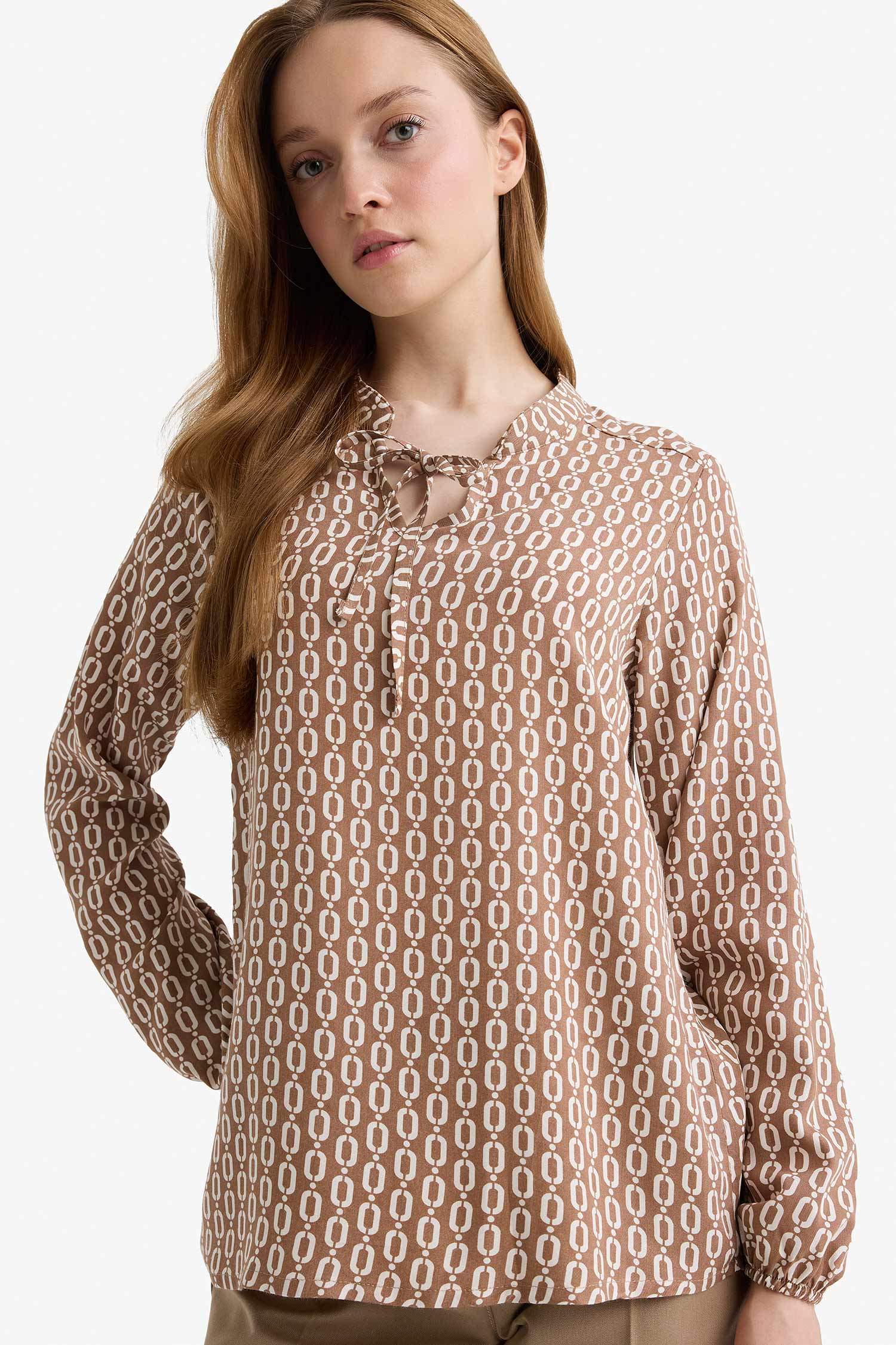 Regular Fit Crew Neck Long Sleeve Blouse