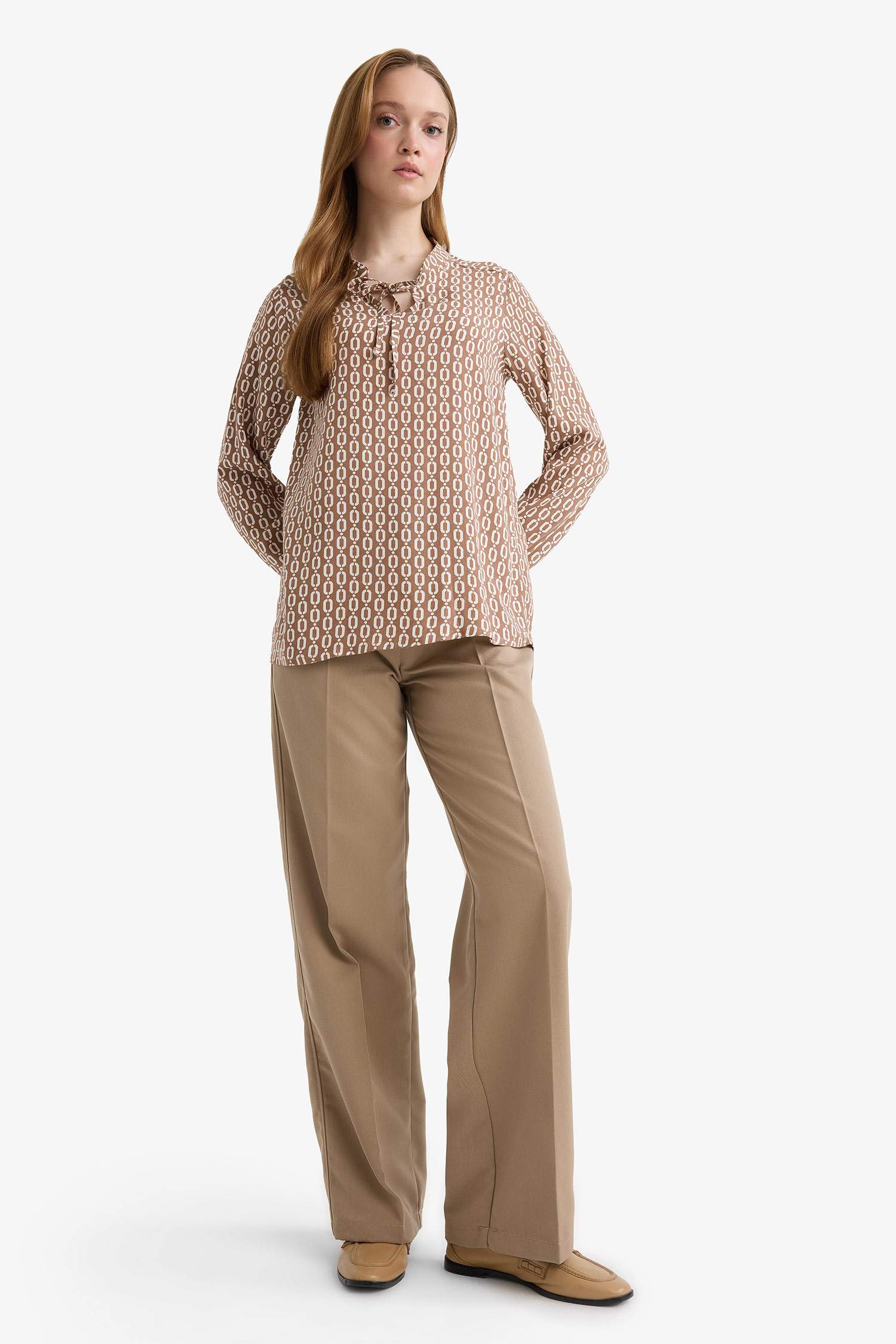 Regular Fit Crew Neck Long Sleeve Blouse