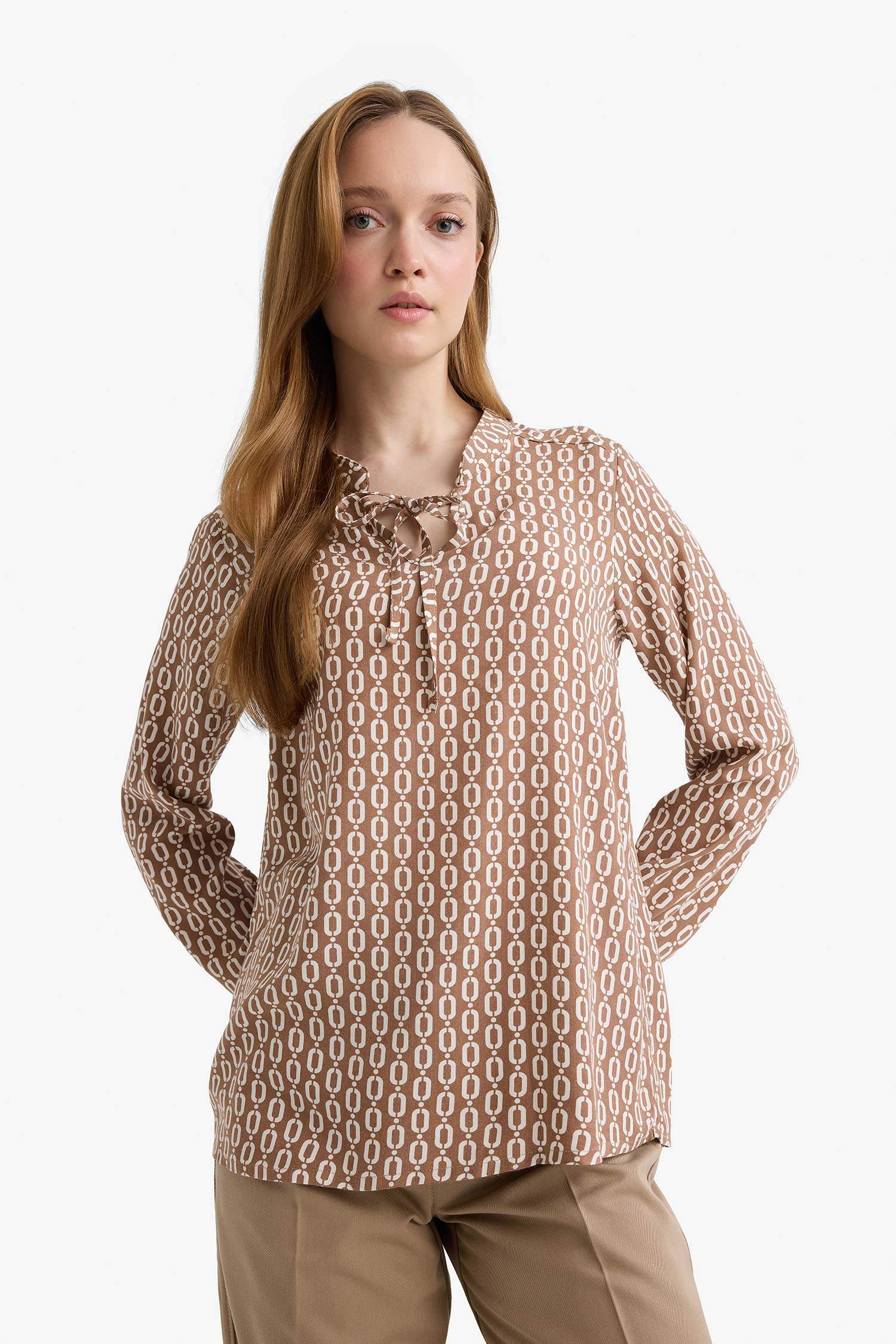 Regular Fit Crew Neck Long Sleeve Blouse