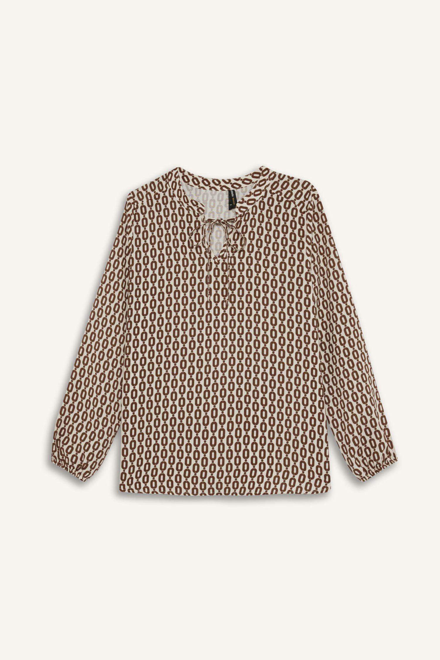 қалыпты пішім басып шығарылған с мойын Ұзын Жеңді Блуза