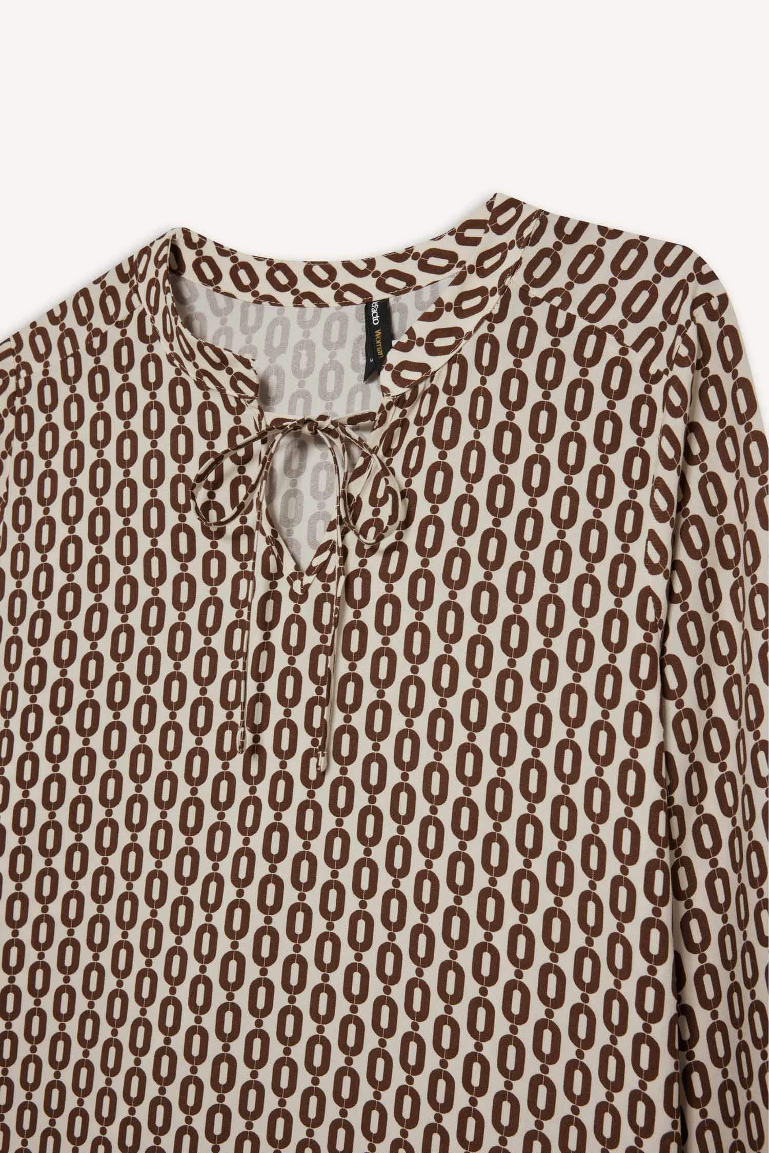 қалыпты пішім басып шығарылған с мойын Ұзын Жеңді Блуза