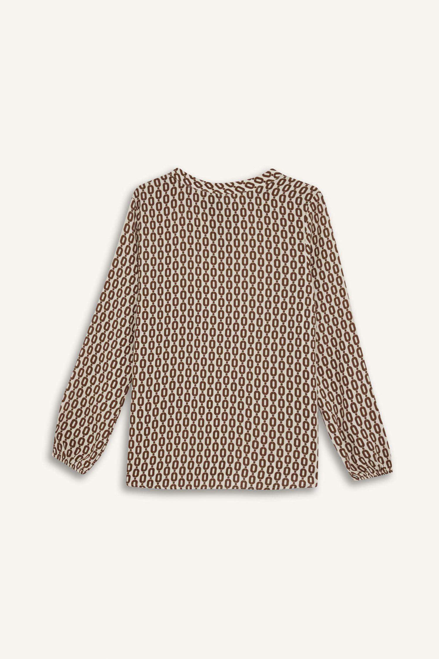 қалыпты пішім басып шығарылған с мойын Ұзын Жеңді Блуза