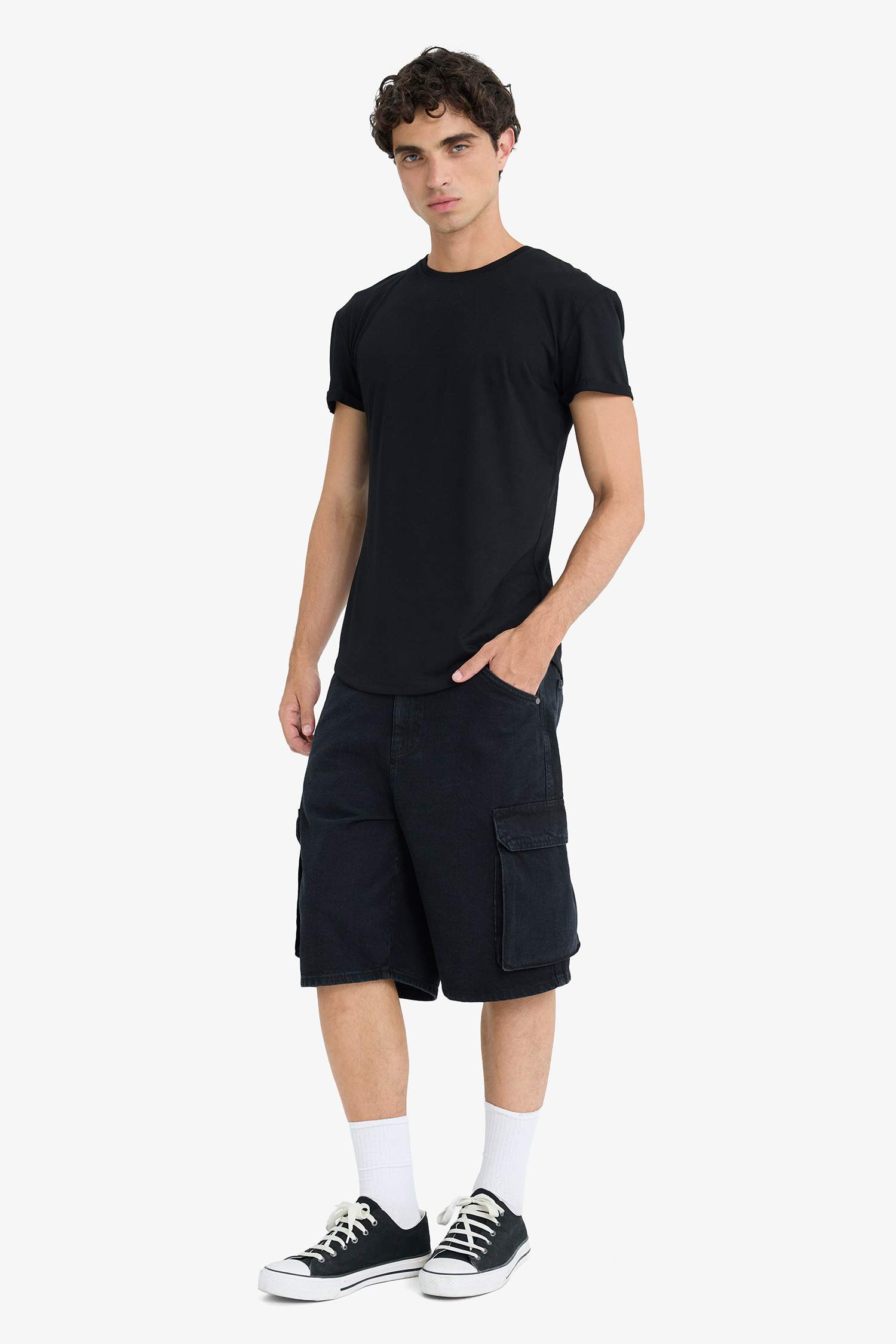 Long Muscle Fit Bisiklet Yaka Basic Düz Kısa Kollu Tişört