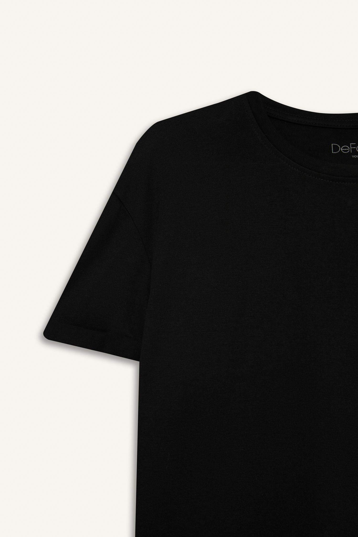 Long Muscle Fit Bisiklet Yaka Basic Düz Kısa Kollu Tişört