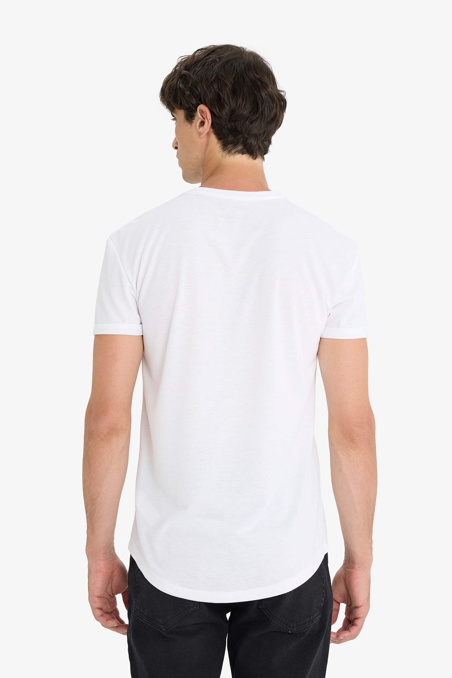 Long Muscle Fit Bisiklet Yaka Basic Düz Kısa Kollu Tişört