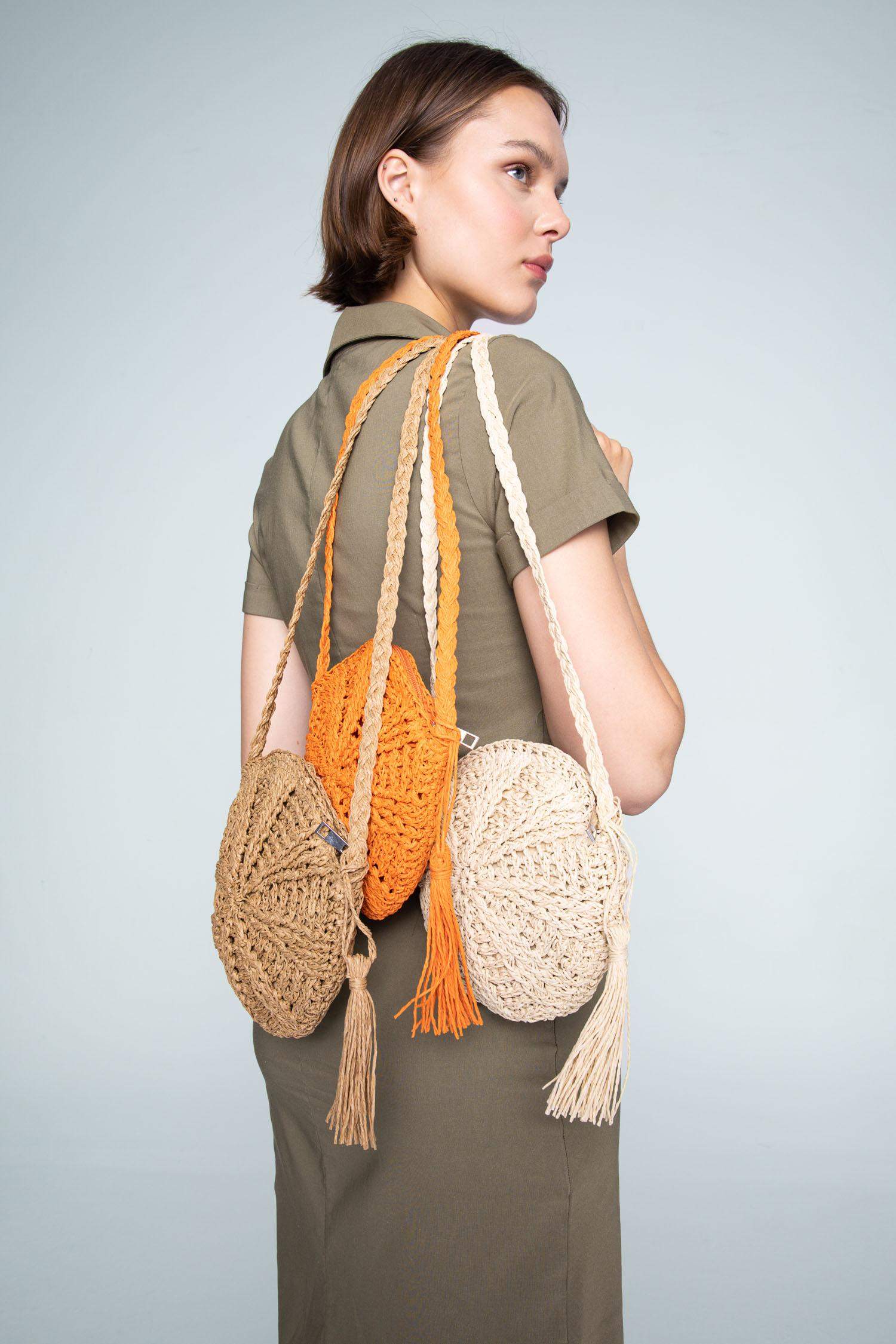 Kadın Uzun Askılı Hasır Çapraz Çanta