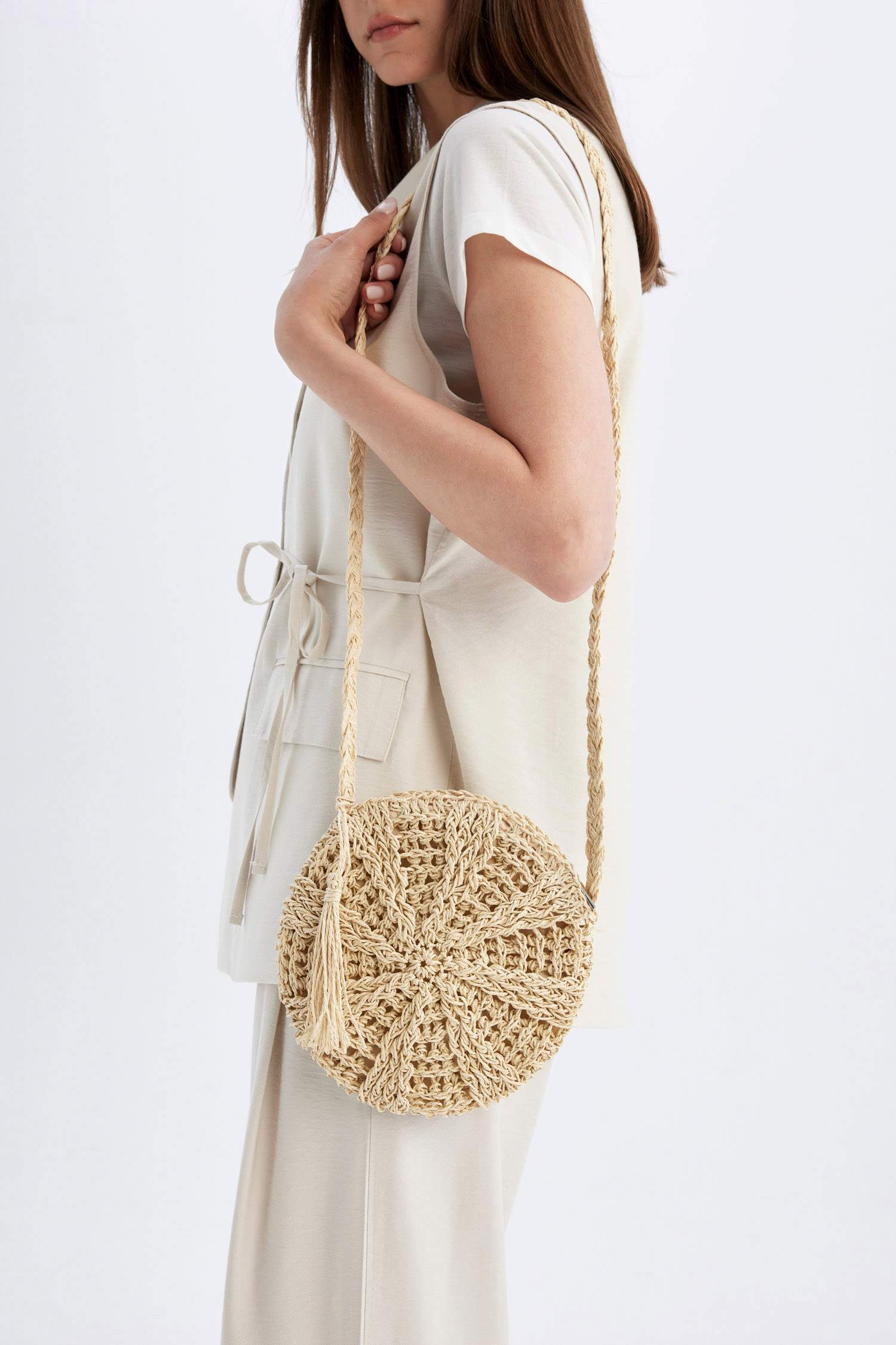 Kadın Uzun Askılı Hasır Çapraz Çanta