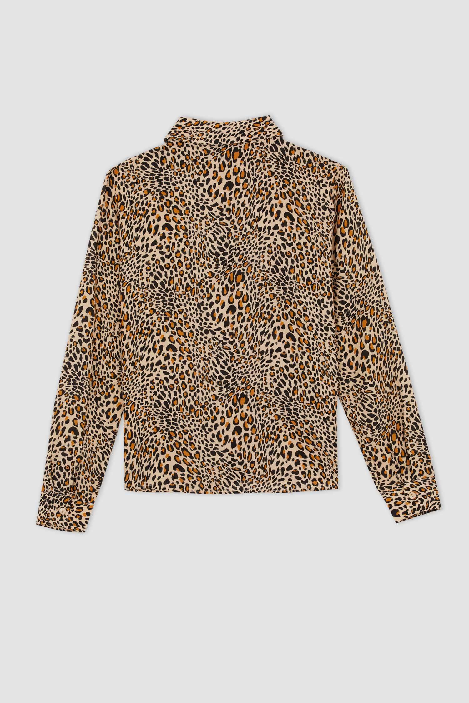 قميص فيسكوز تايجر كم طويل قصة عادية