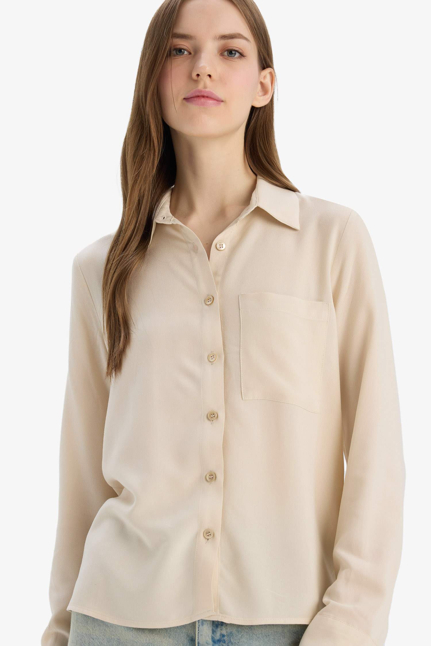 Regular Fit Basic Düz Viskon Uzun Kollu Gömlek