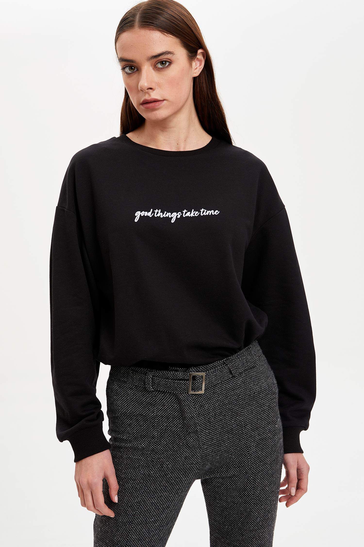Defacto Baskılı Sweatshirt. 1