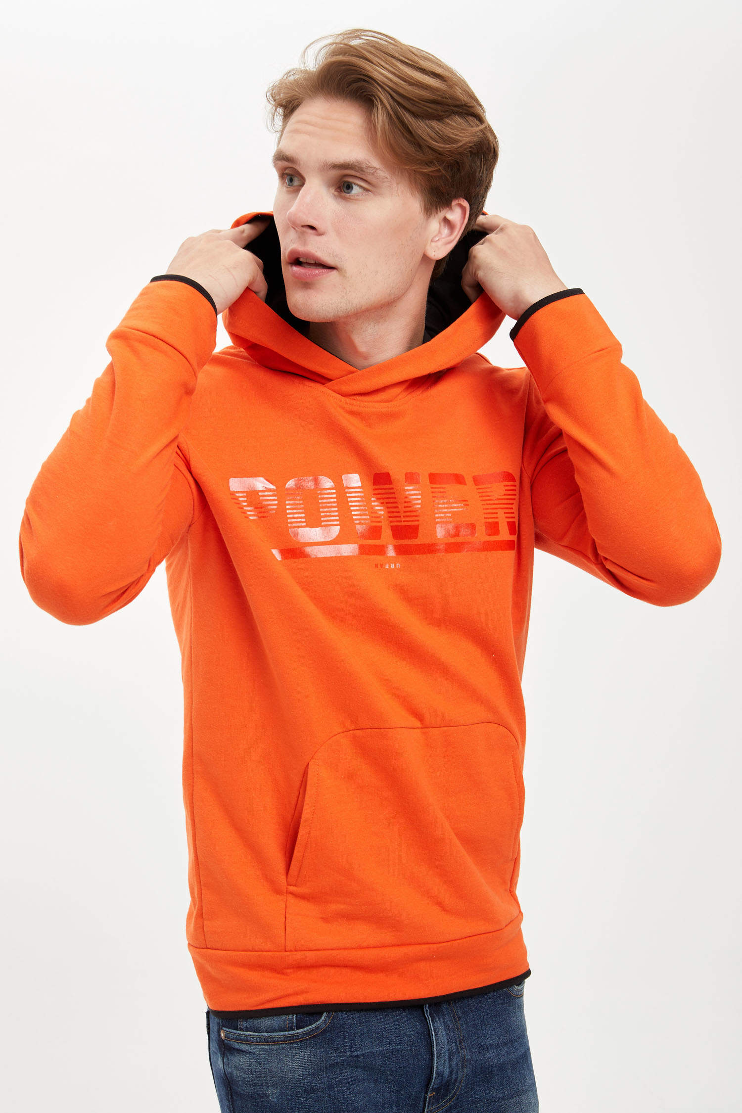 Orange MAN Regular Fit Printed Hoodie 1150176 | DeFacto