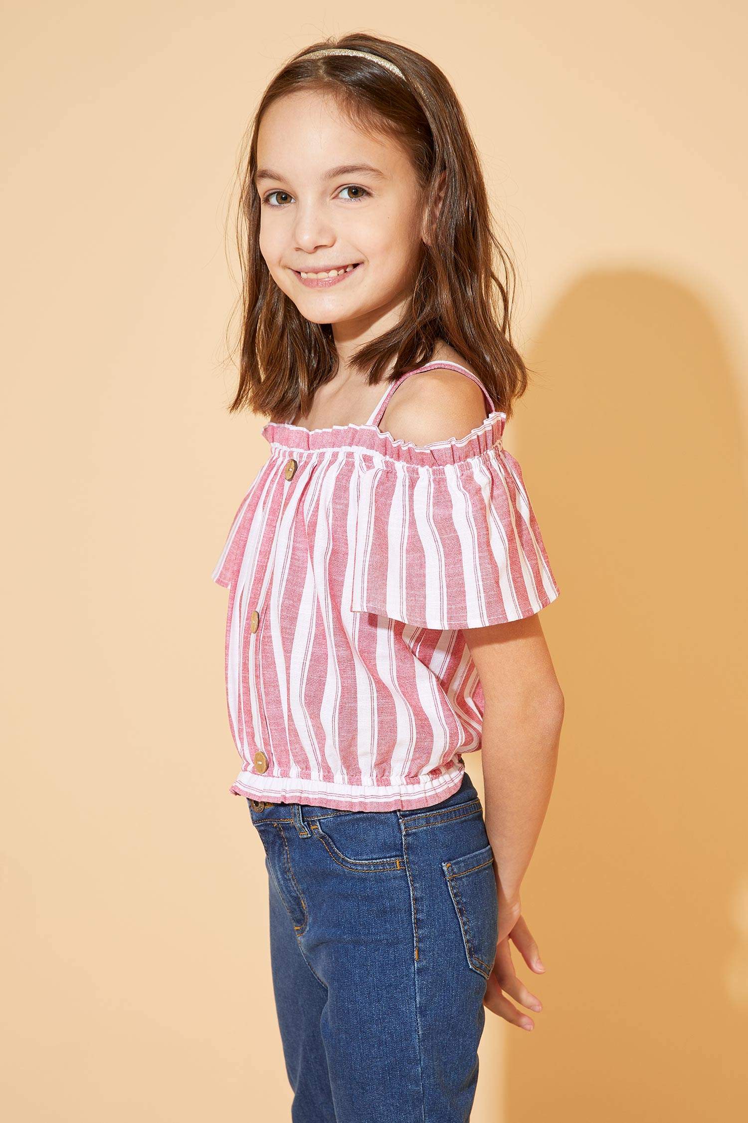 Red GIRLS & TEENS Girl Striped Button Detailed Blouse 1226059 | DeFacto