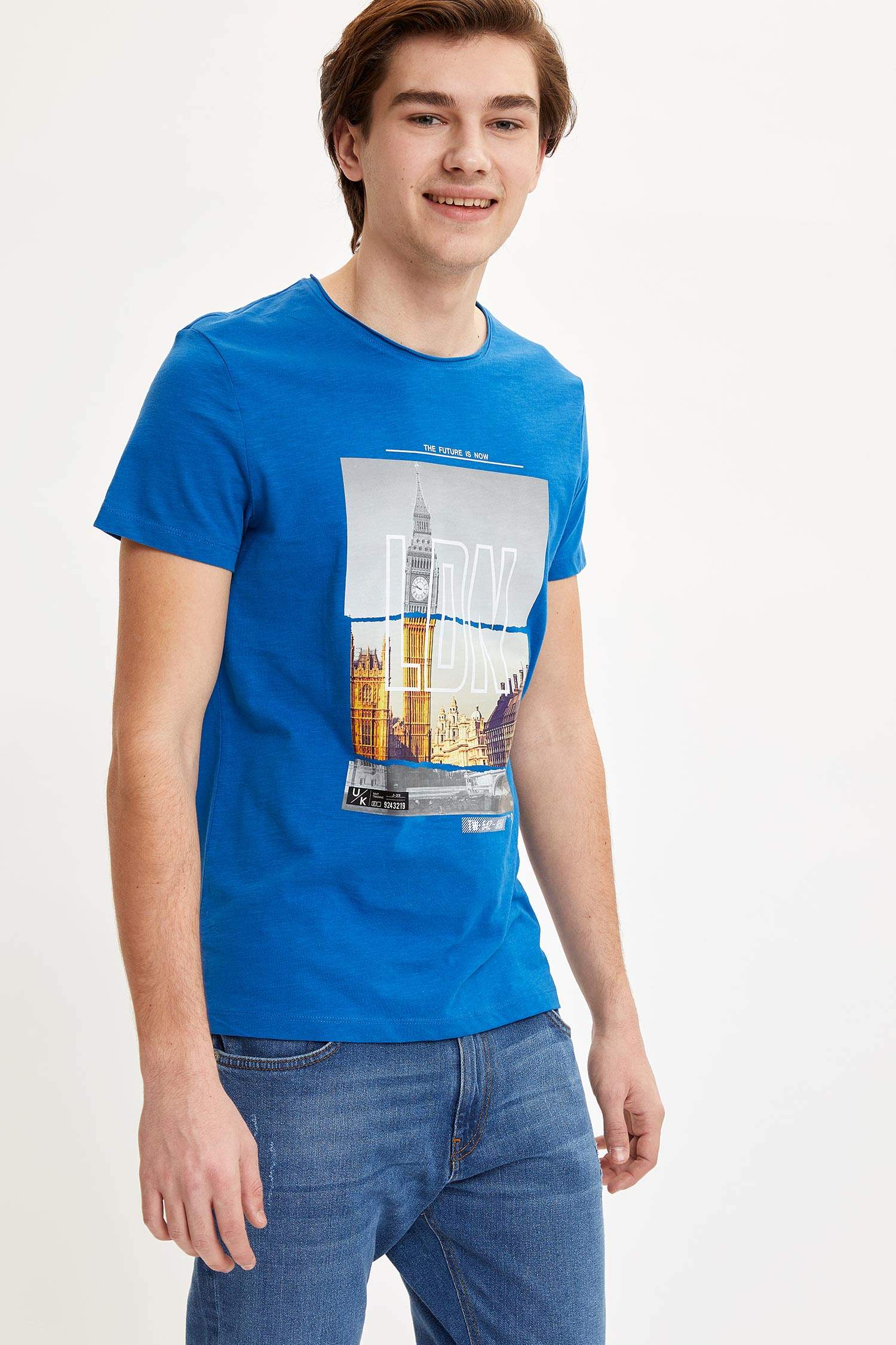 Blue Printed Extra Fit T-Shirt 1182818 | DeFacto