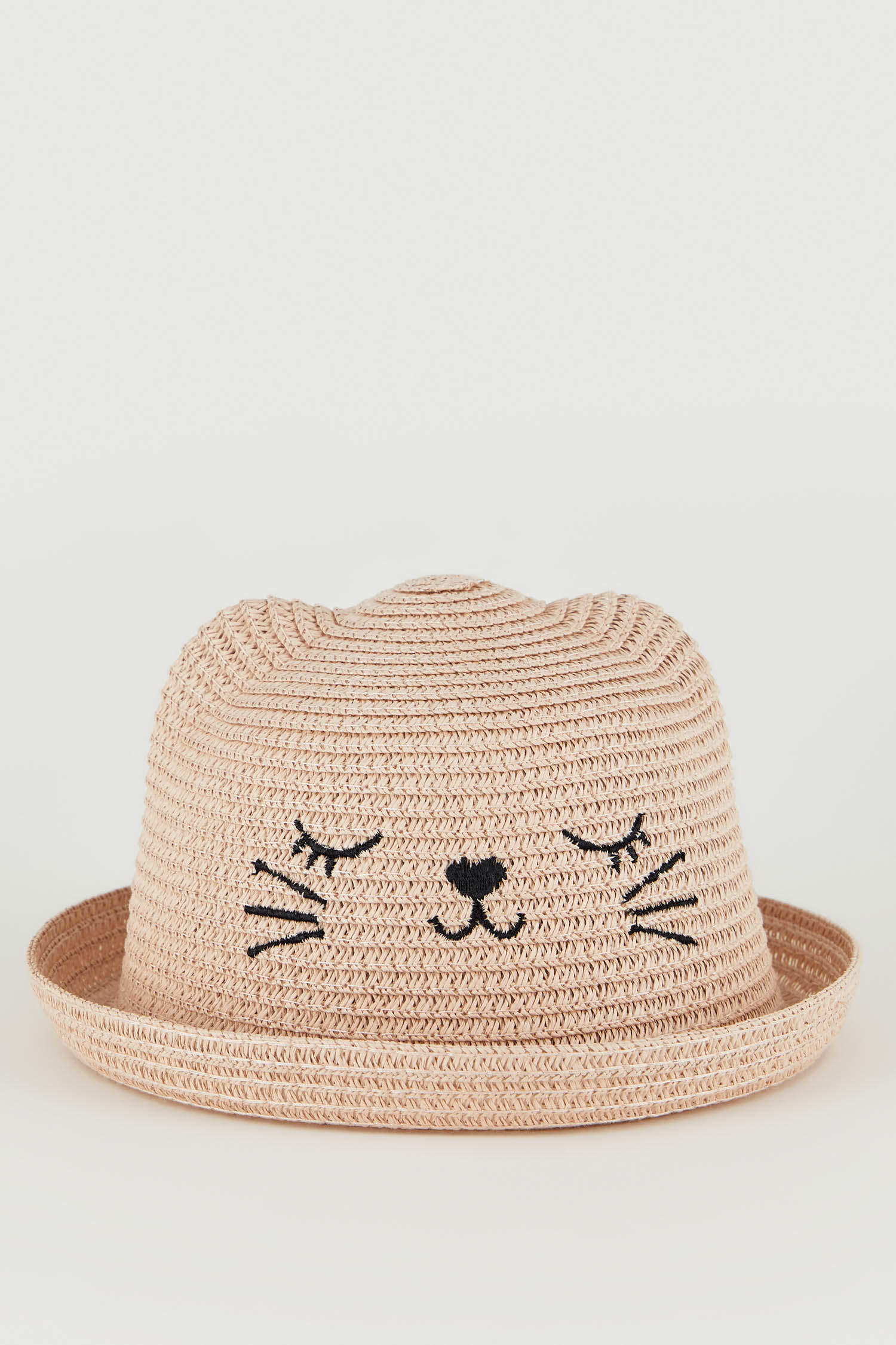 Kız Çocuk Kedi Figürlü Hasır Şapka