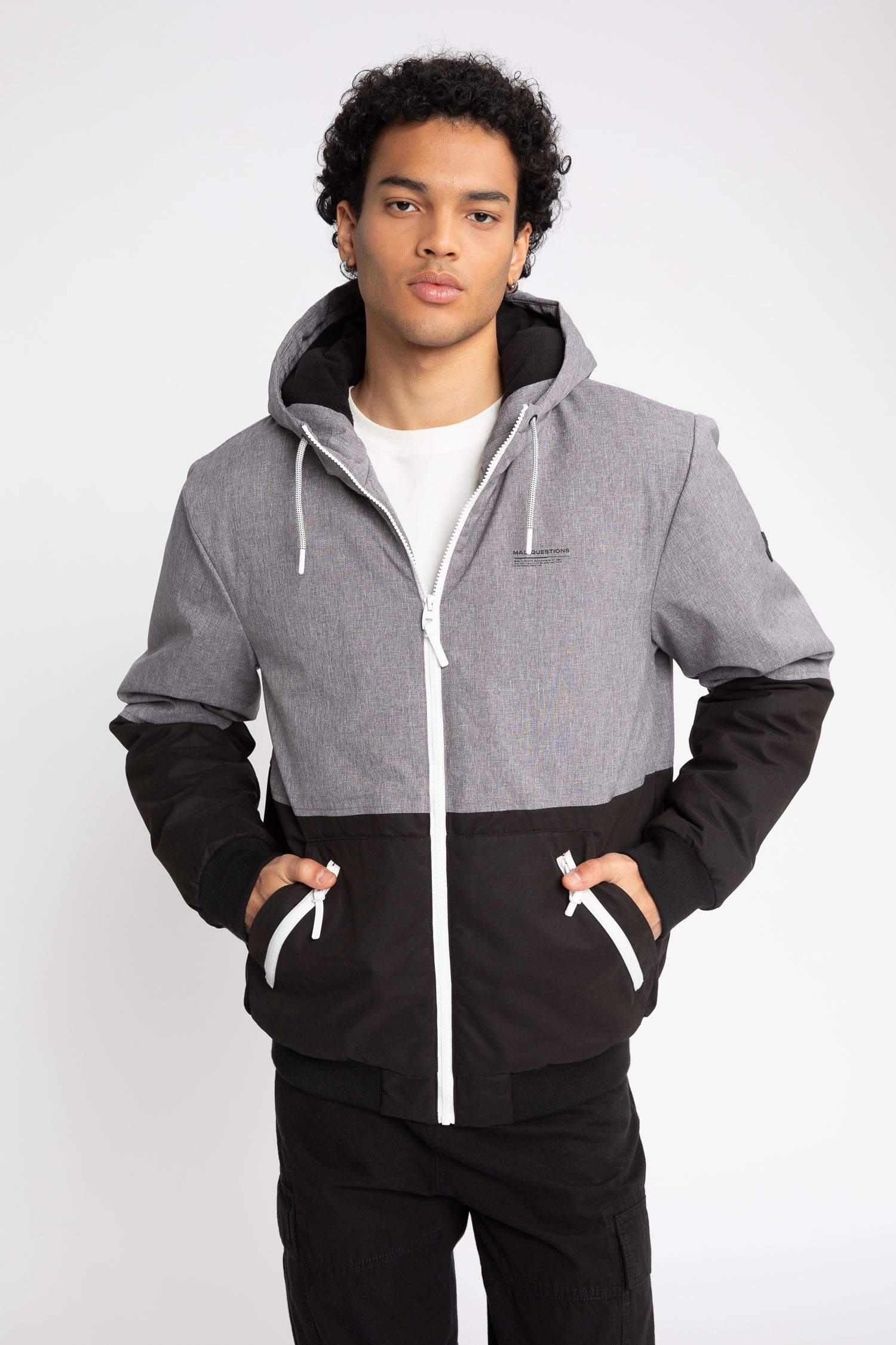 Su İtici Slim Fit Dar Kesim Kapüşonlu Renk Bloklu Fermuarlı Celi Polar Astarlı Mont