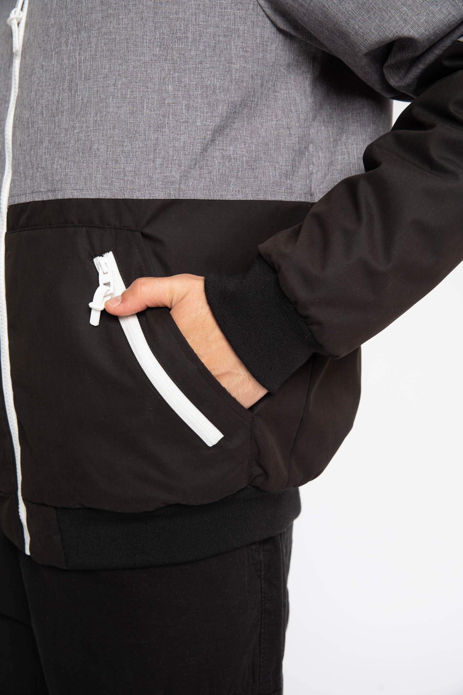 Su İtici Slim Fit Dar Kesim Kapüşonlu Renk Bloklu Fermuarlı Celi Polar Astarlı Mont