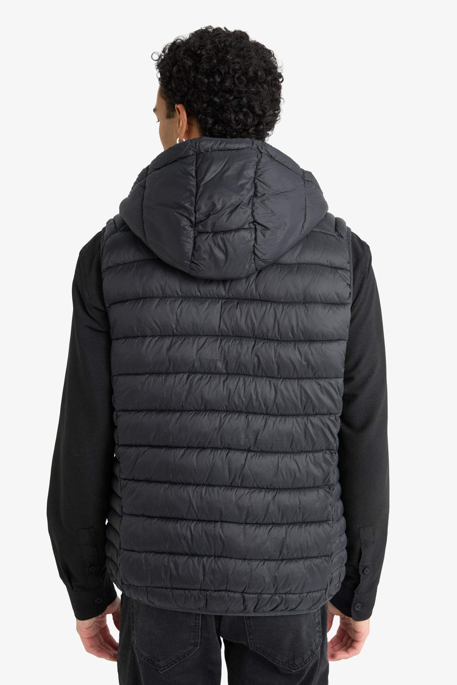Hooded Zipper Closure Pocketed Thin Puffer Vest