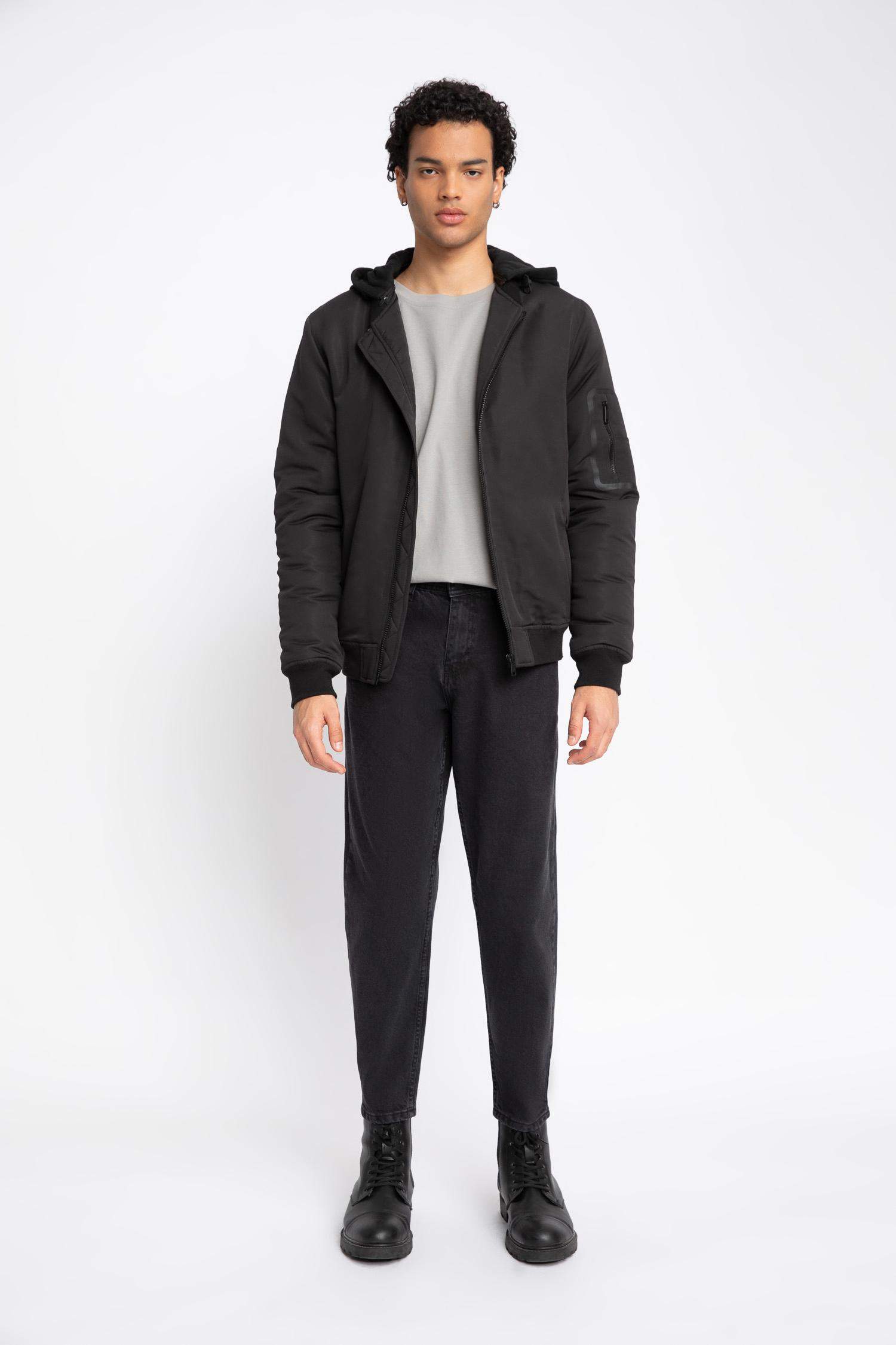 Su İtici Mont Slim Fit Dar Kesim Kapüşonlu Fermuarlı Çift Cepli