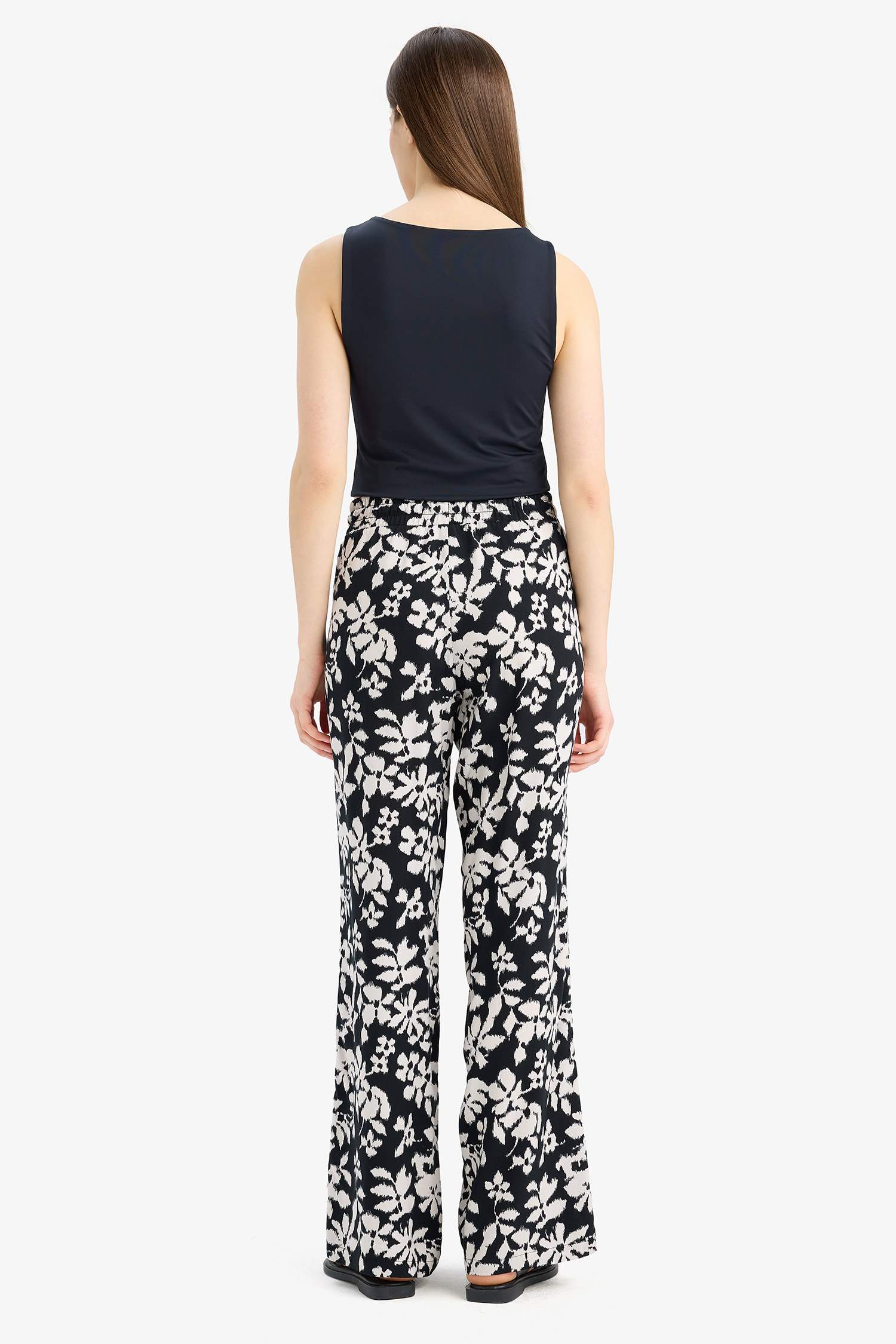 Pantalon en viscose large à taille haute