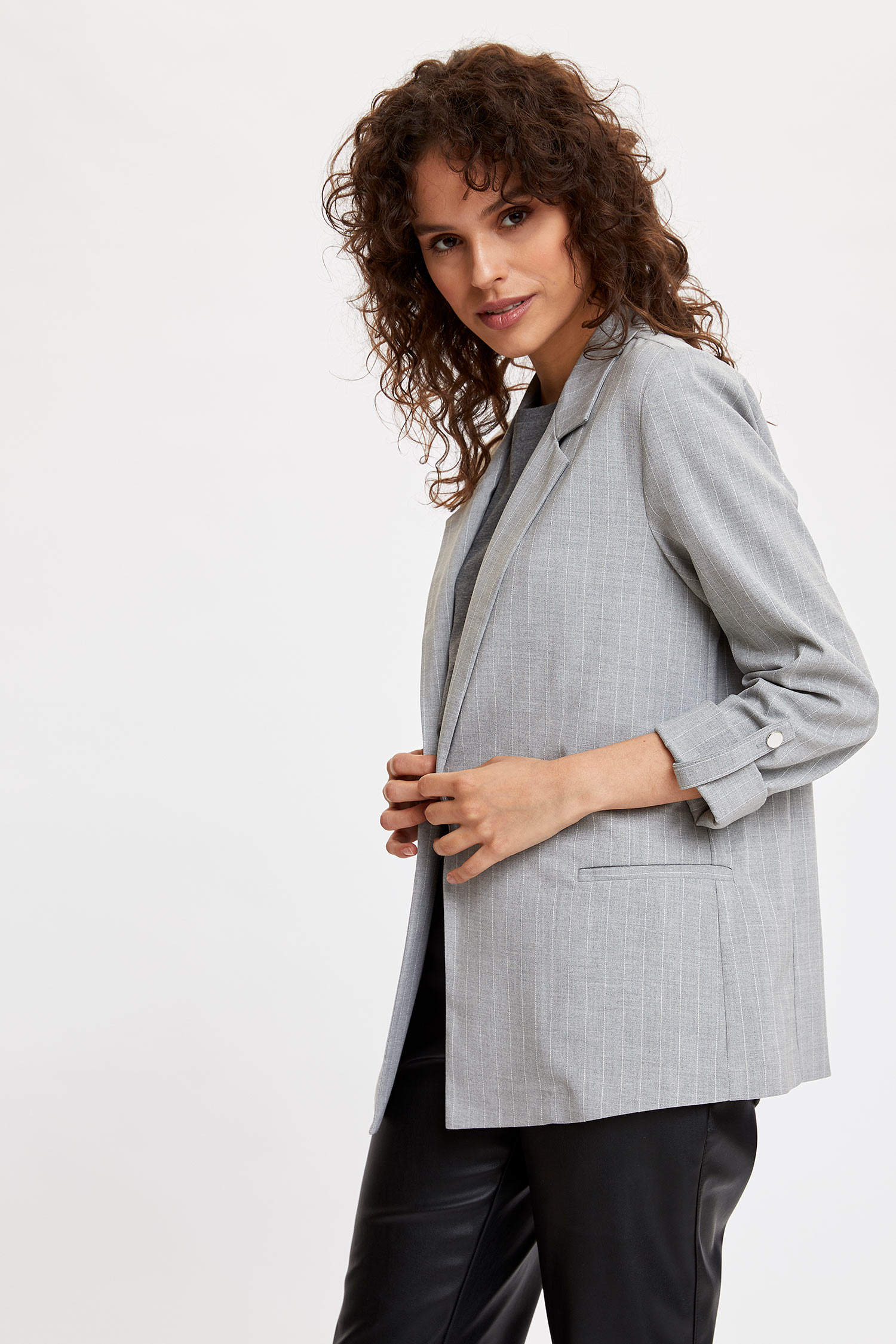 Grey WOMAN Fold Sleeve Blazer Jackets 1203918 | DeFacto