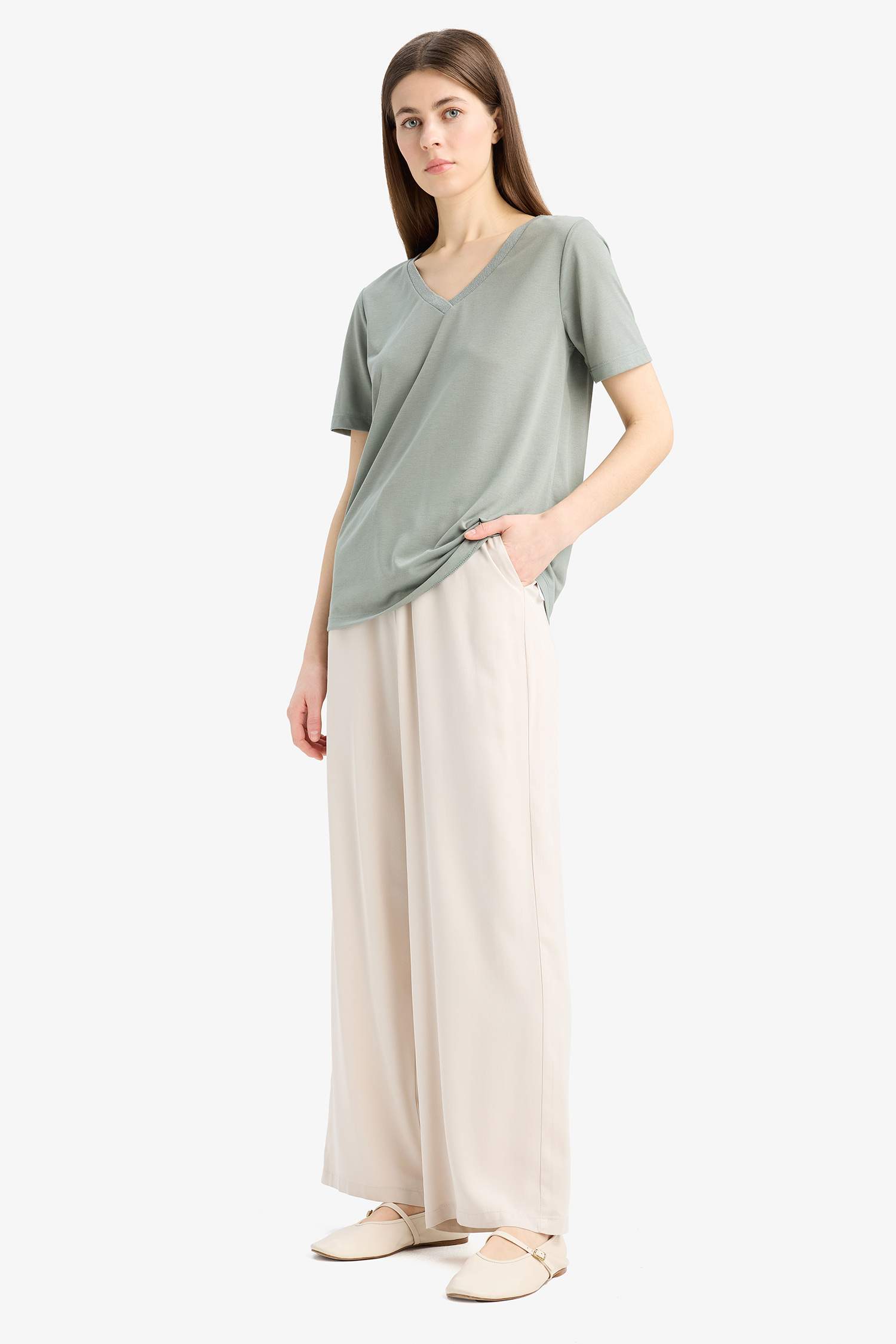 Wide Leg Wide Leg With Pockets Viscose Trousers