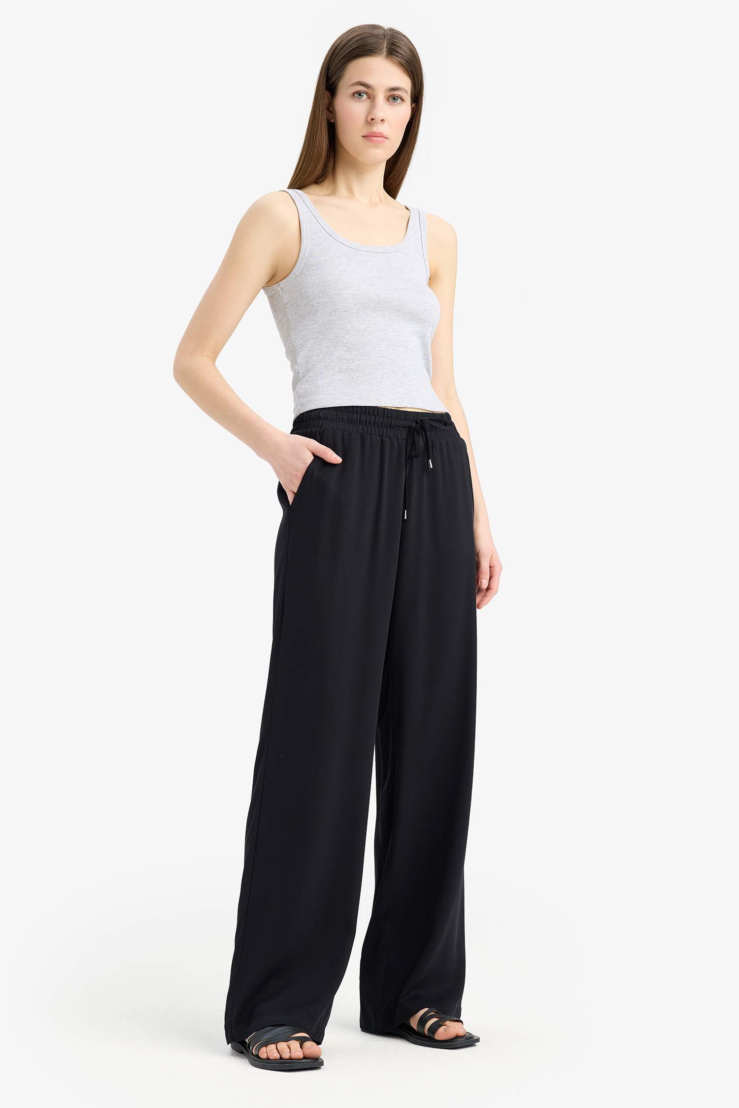 Wide Leg Wide Leg With Pockets Viscose Trousers