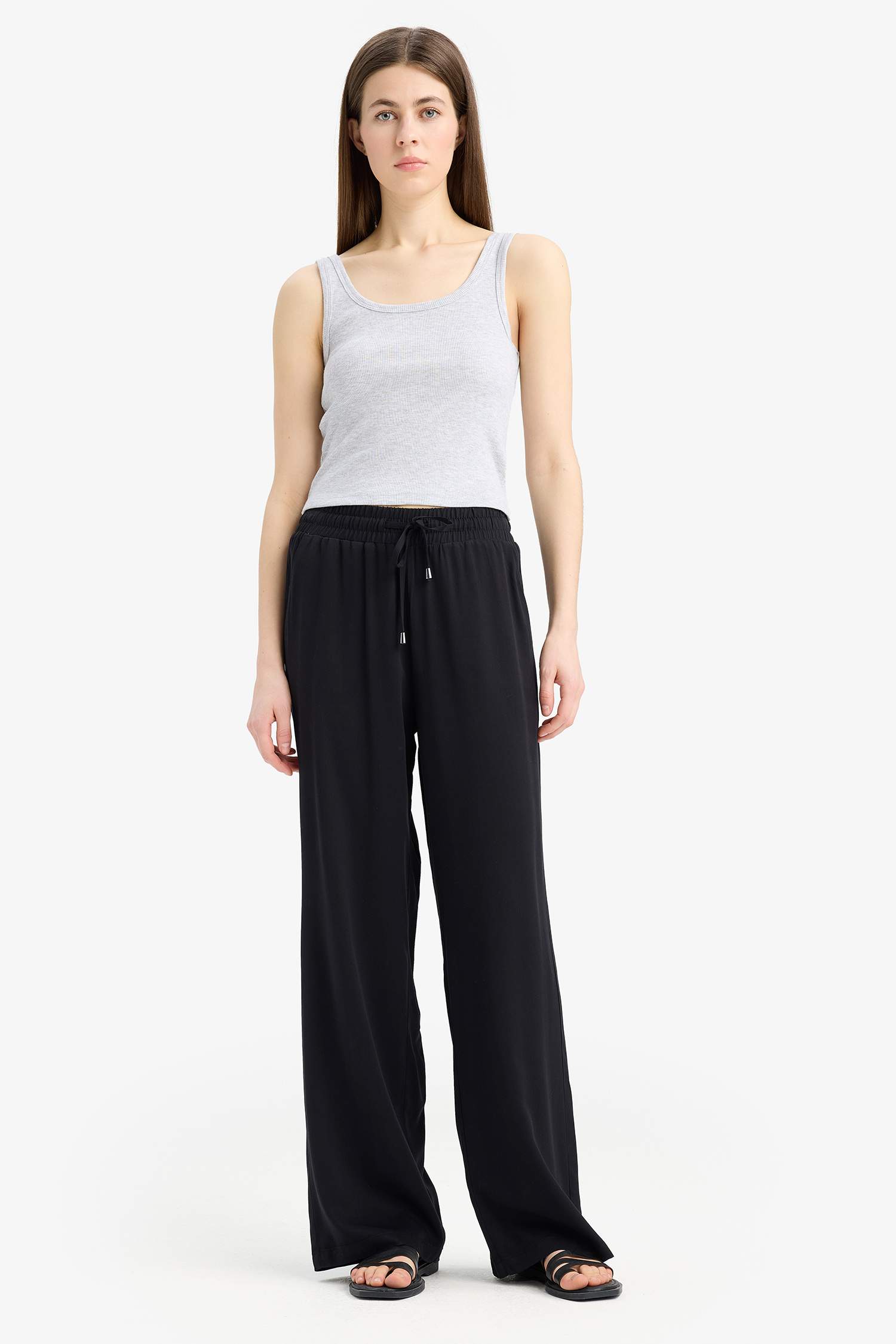 Wide Leg Wide Leg With Pockets Viscose Trousers