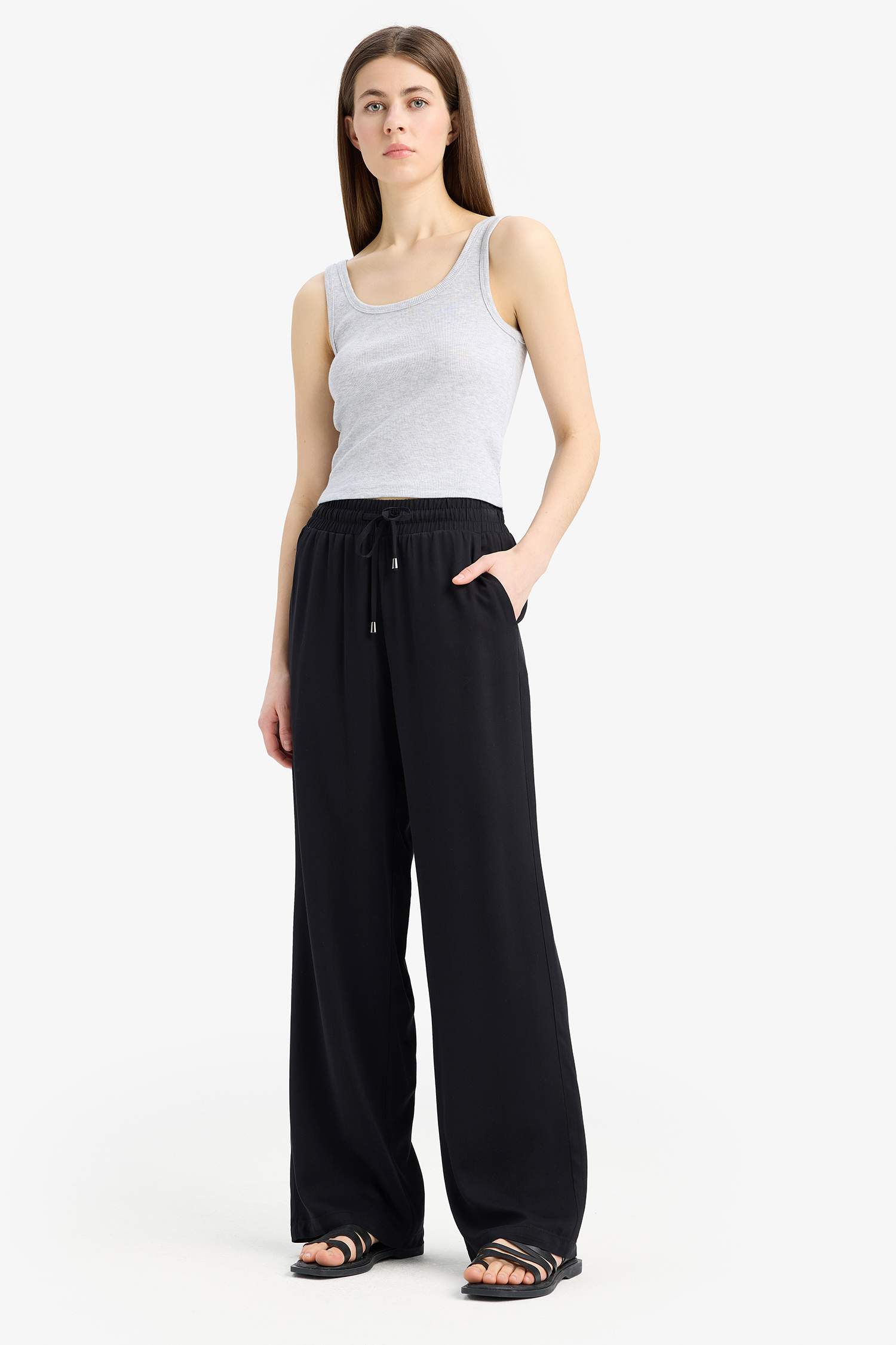 Wide Leg Wide Leg With Pockets Viscose Trousers