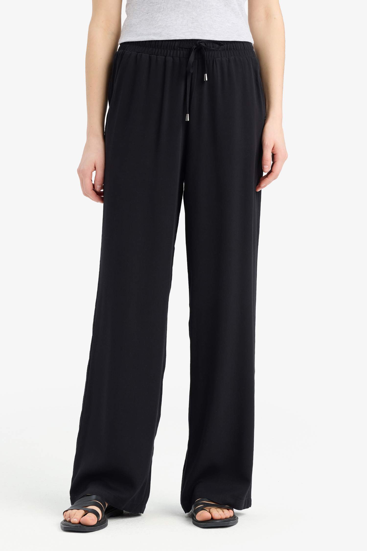 Wide Leg Wide Leg With Pockets Viscose Trousers